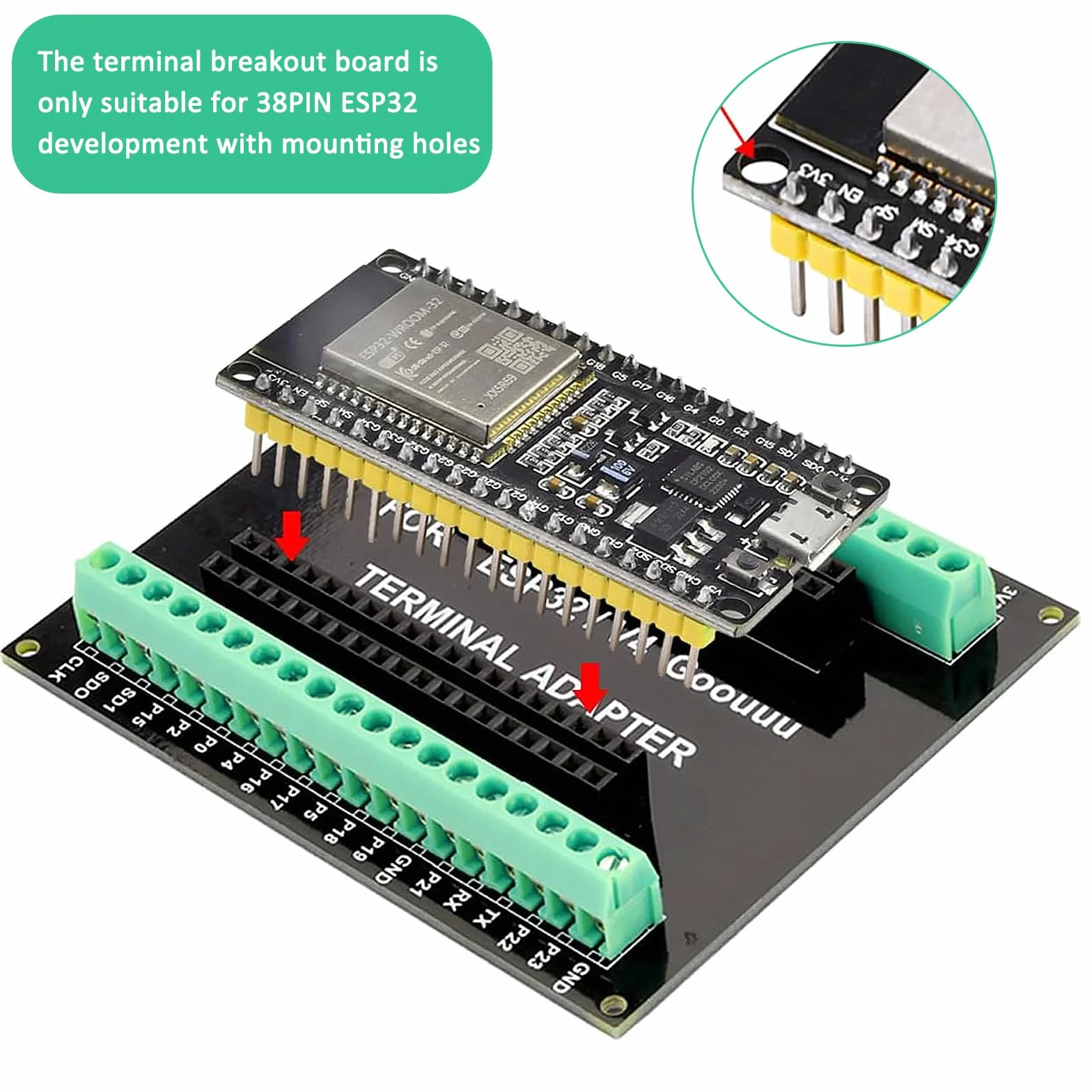 TNSLAND Zestaw 3 szt. ESP32-WROOM-32 Breakout Board 38PIN Shield GPIO deska rozwojowa Terminal Adapter