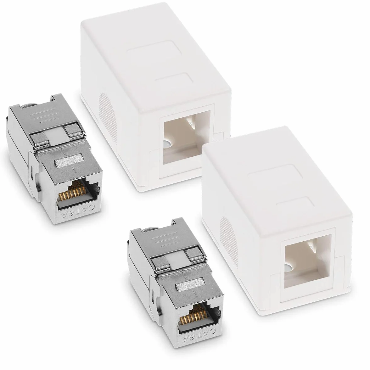 kwmobile 2x gniazdo sieciowe RJ45 (1 port) zestaw - ekranowane, montowane na powierzchni pojedyncze gniazdo ścienne z portem kabla Ethernet LAN CAT6A i 2x modułem Keystone
