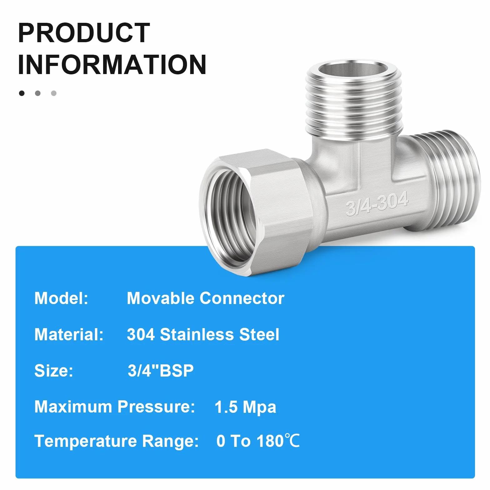 1 szt. 3-kierunkowy prawy elastyczny ruchomy łącznik trójnikowy ze stali nierdzewnej 304, 3/4" męski BSP T-Fitting nakrętka rurowa do opryskiwacza, zaworu kątowego, ramienia prysznicowego
