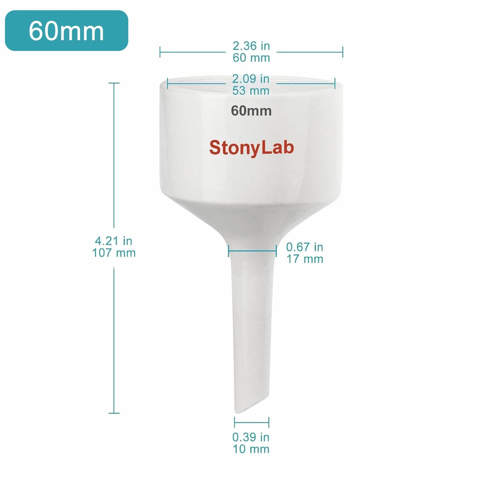 StonyLab porcelanowy lejek buchner 60 mm, porcelanowy lejek filtrujący Buchner OD 6 cm ID 5,7 cm do laboratorium