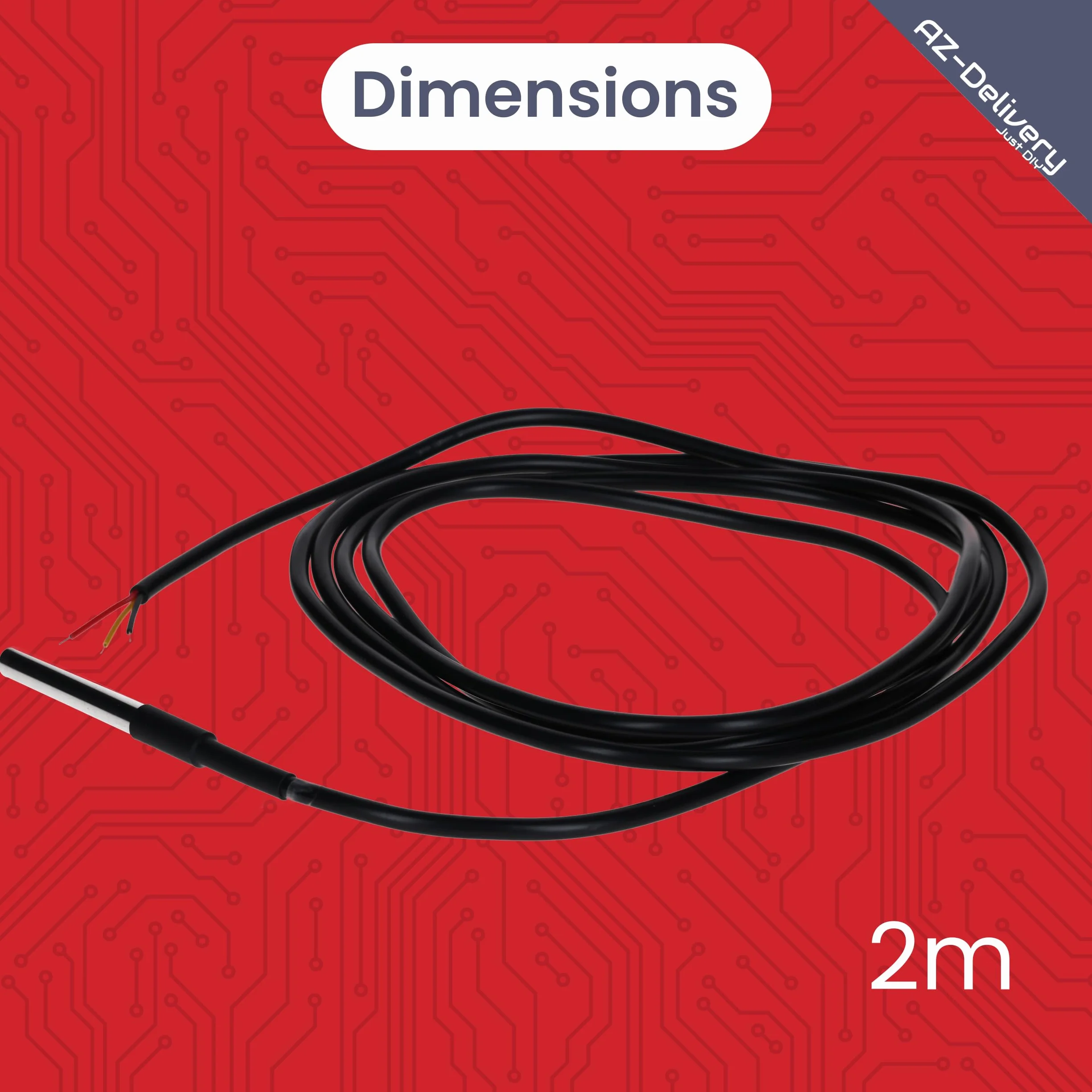 AZDelivery 5 x DS18B20 czujnik temperatury kabel cyfrowy ze stali nierdzewnej wodoszczelny Arduino Raspberry Pi
