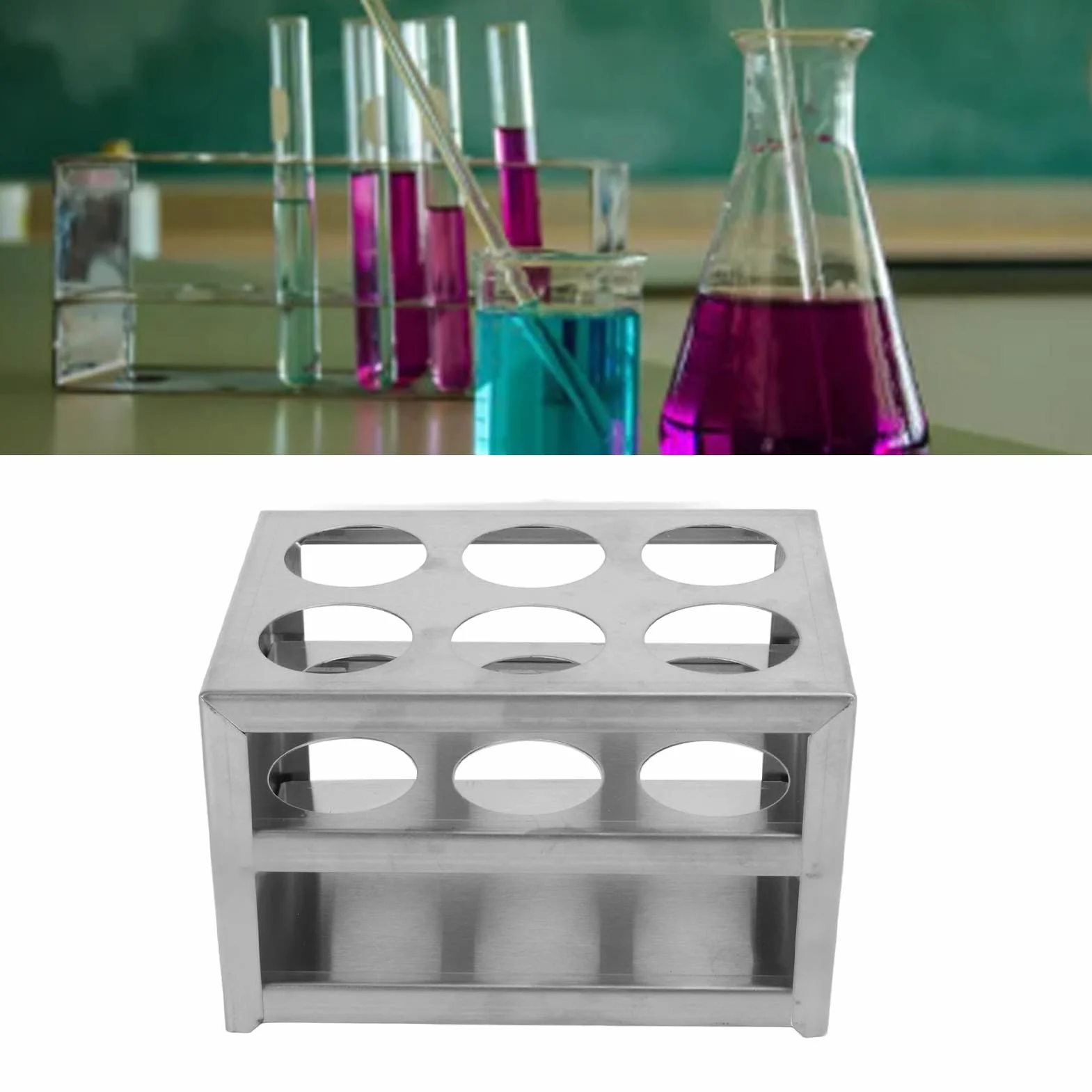 Stojak na Probówki, Uchwyt na Probówki ze Stali Nierdzewnej 304 z 6 Otworami, 3-Warstwowy, Taca do Flebotomii, Uchwyt na Fiolki, Stojak Laboratoryjny na Probówki 32mm
