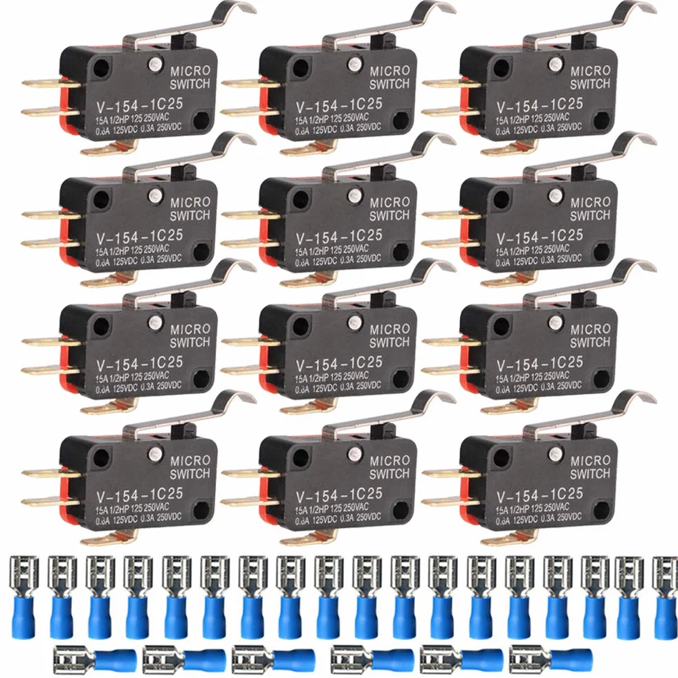 Gebildet Przełączniki Mikro V-154-1C25, z Włącznikiem Chwilowo-Krańcowym 125V/250V 15A, 3piny SPDT z Funkcją Zatrzasku Miniaturowego Basic-Micro i 24 Końcówkami, 12sztuk