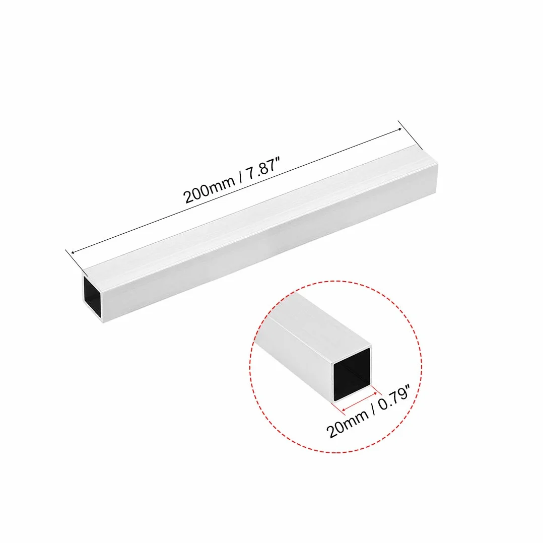 sourcing map 4 szt. 6063 aluminium bezszwowe rura prosta rura czworokątna 20 x 20 x 1,5 mm grubość ścian 200 mm