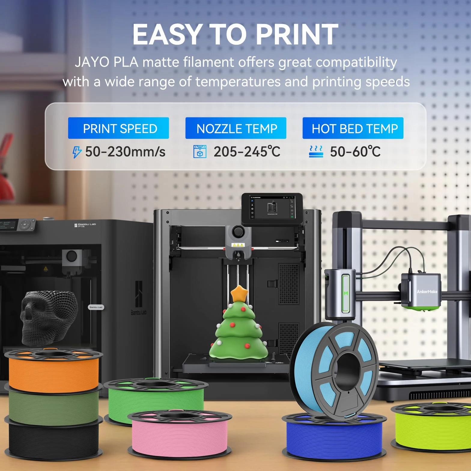 JAYO Matowy filament PLA 1,75 mm czarny 1,1 kg, matowy filament do drukarki 3D PLA, matowa tekstura, dokładność wymiarowa +/- 0,02 mm, szpula 1,1 kg (1,1 kg) do większości drukarek 3D FDM