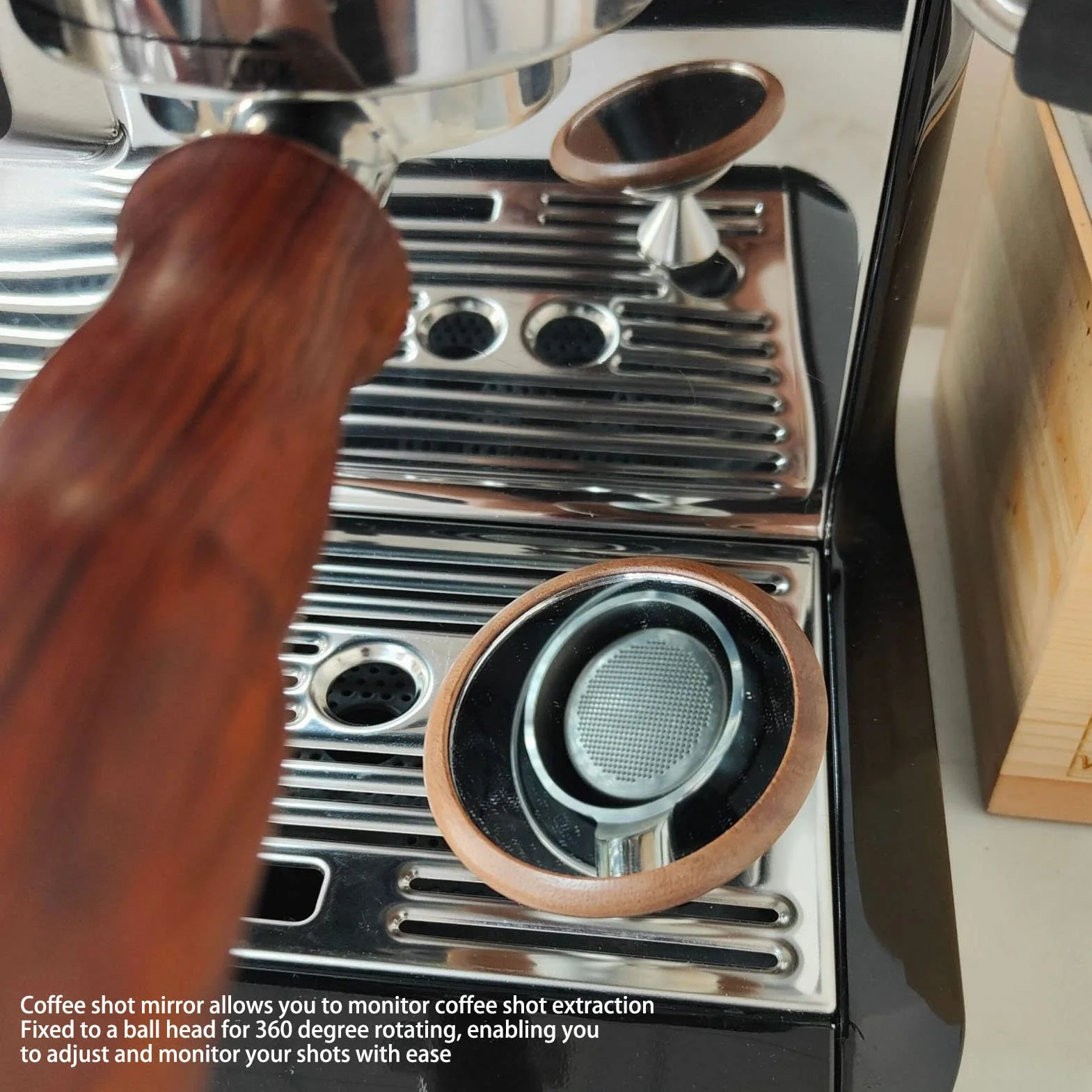 Espresso Mirror Obrót 360 Stopni Obserwacja Natężenia Przepływu Kawy Średnica 2,4 Cala Czarna Podstawa