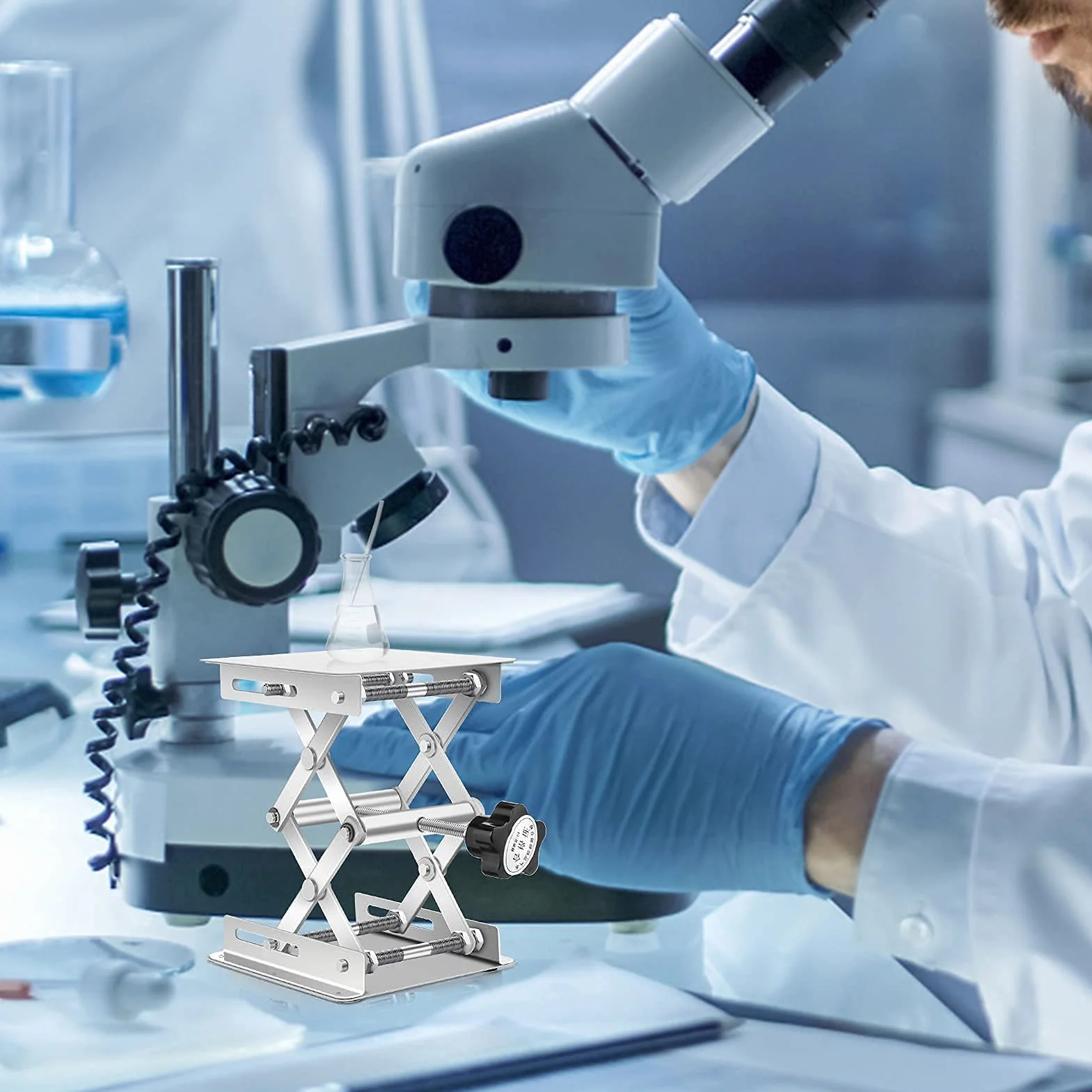 Podnośnik laboratoryjny ze stali nierdzewnej z ręczną regulacją wysokości