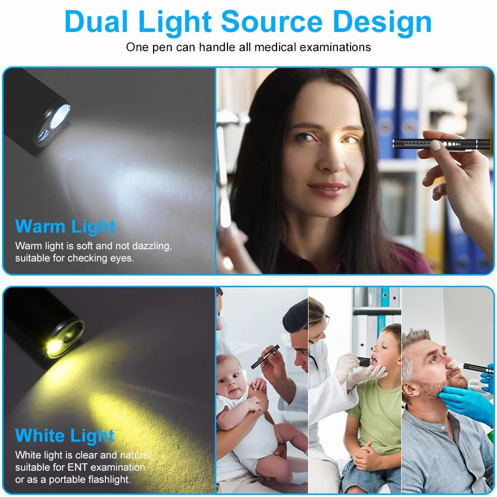 flintronic Lampa medyczna źrenicy, lampa diagnostyczna, dla pielęgniarek, służb ratowniczych, akcesoria, z miernikiem źrenic i linijką, ładowalna lampka LED na długopis USB dla pielęgniarek, studentów