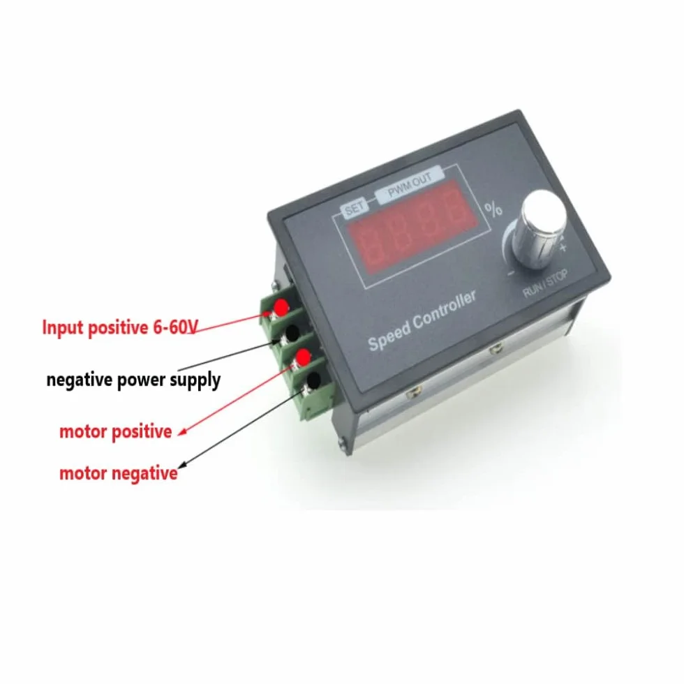 Aideepen Regulator prędkości silnika prądu stałego, PWM DC 6-60V 12V 24V 36V 48V 30A Regulator prędkości z płynną regulacją bezstopniową, regulator z przełącznikiem start/stop