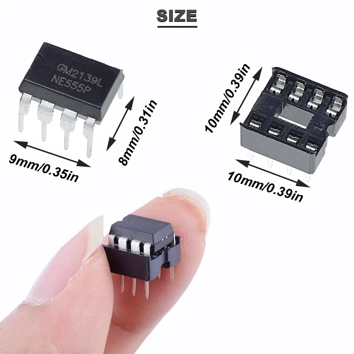 50 sztuk NE555P Precision Timer Single NE555 IC generator impulsów Single Bipolar DIP-8 + 50 sztuk gniazd DIP-C IC do projektów elektronicznych DIY