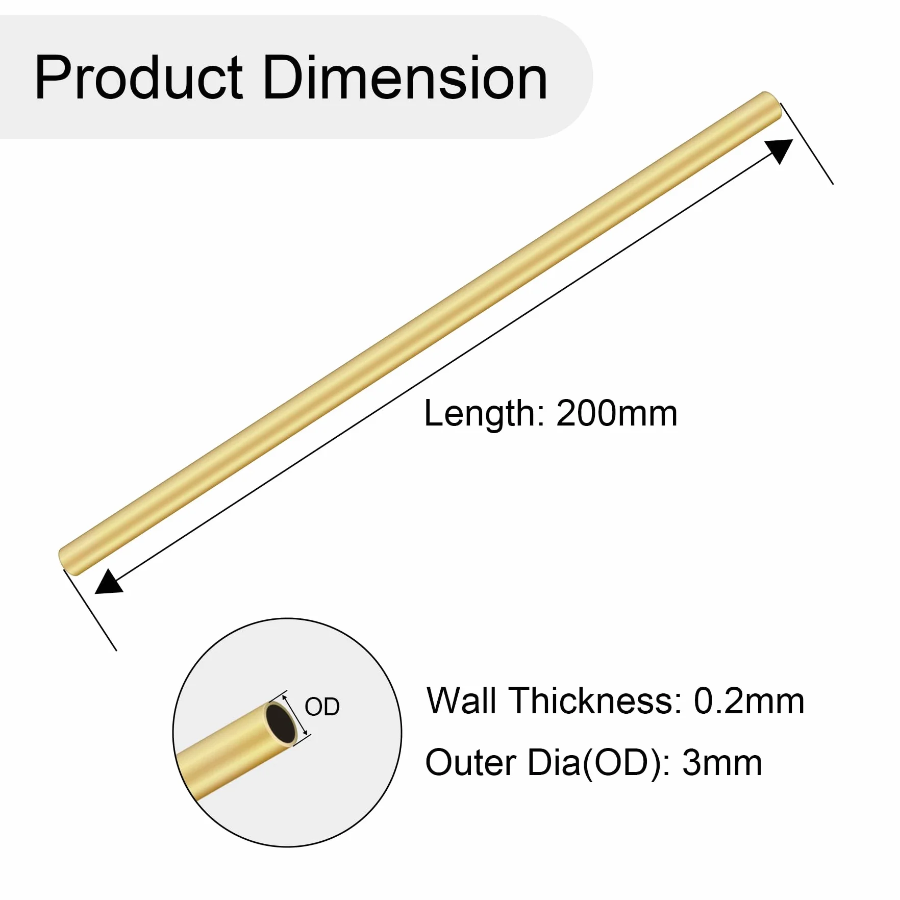 Mosiężna rura, średnica zewnętrzna 3 mm x 0,2 mm, grubość ścianki, długość 200 mm, metalowa, bezszwowa, prosta rura do dekoracji ogrodowych, rękodzieła DIY