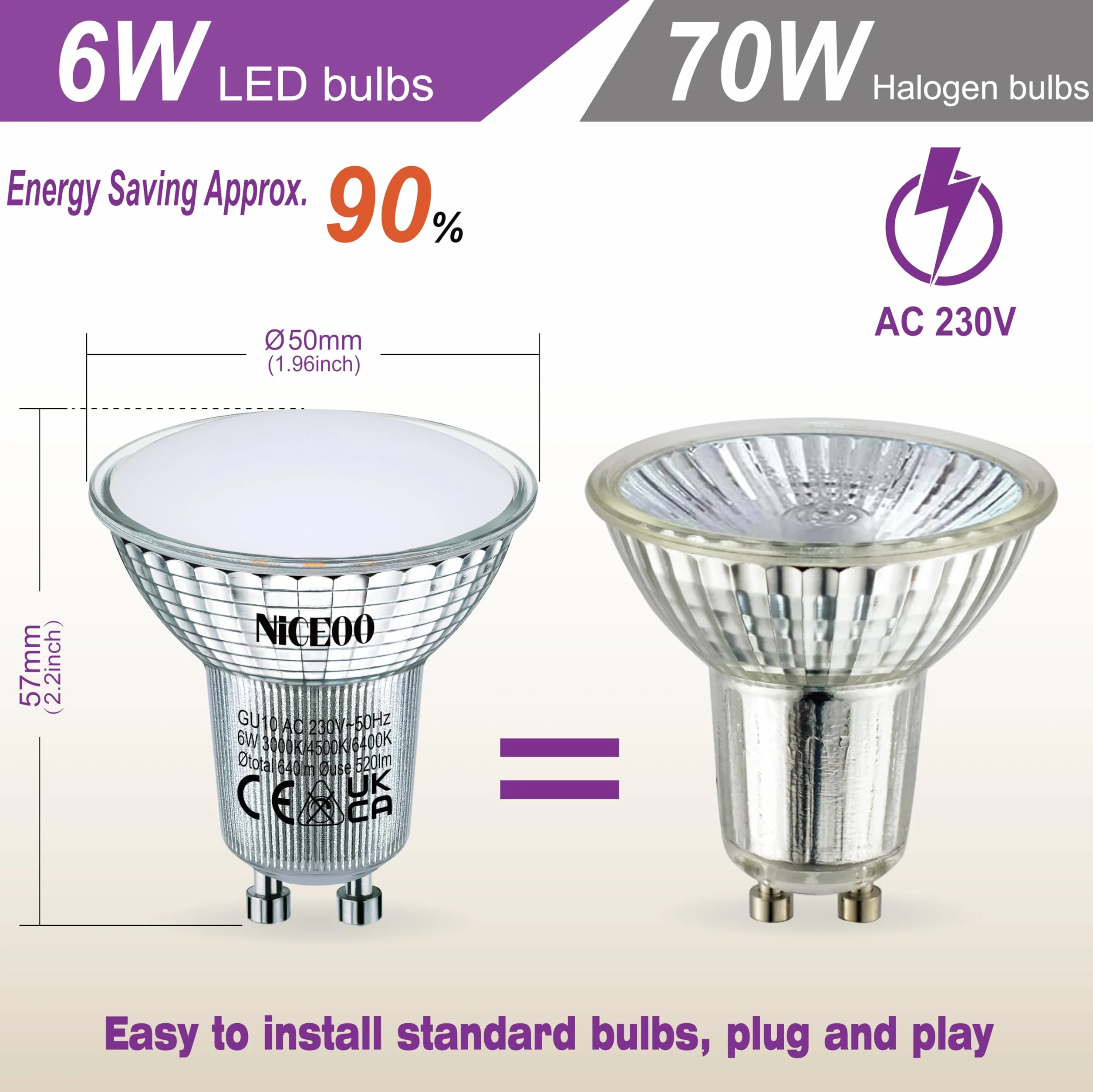 GU10 LED 520lm 3000K 4500K 6400K 6 szt.