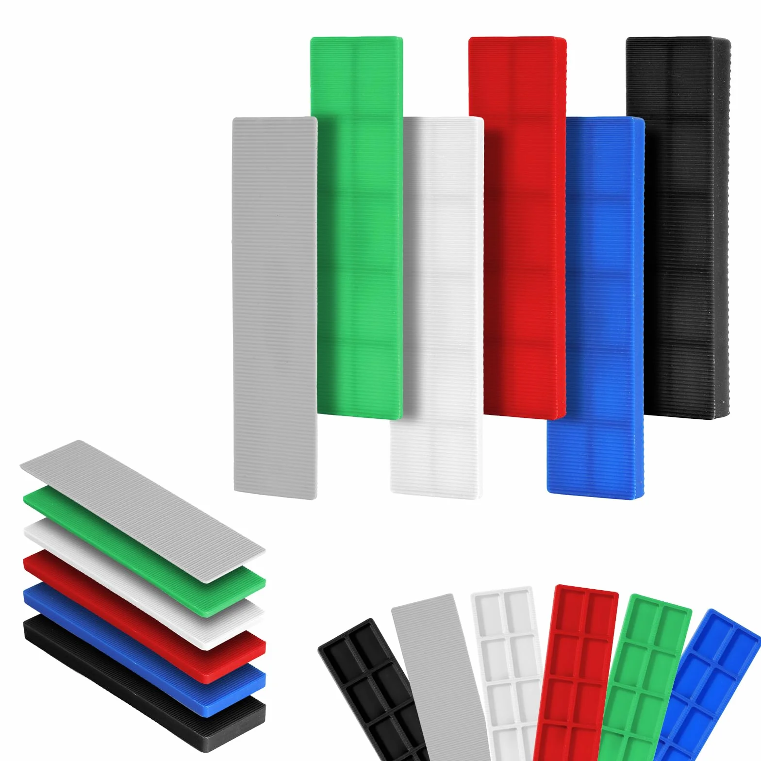 Zestaw podkładek dystansowych z tworzywa sztucznego, 100 szt. 100 x 28 mm x 1-6 mm, płaskie, wielokolorowe, podkładki dystansowe, klocki dystansowe do montażu ramy, wykładzin podłogowych