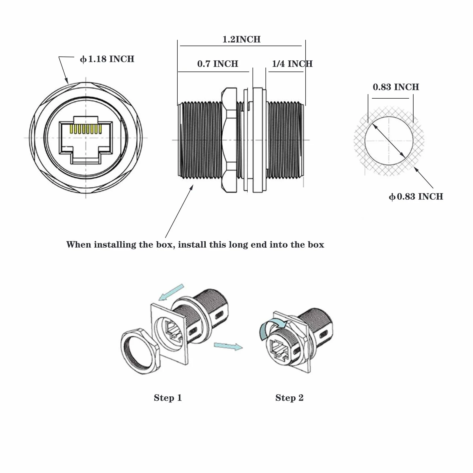 RJ45 ekranowane przemysłowe podwójne panele montaż żeński do żeńskiego złącza panel zamontować wodoodporne złącze połączenie z nasadką łączniki sieciowe Cat5/5e/6 8P8C złącze wodoodporne (2 szt., czarne)