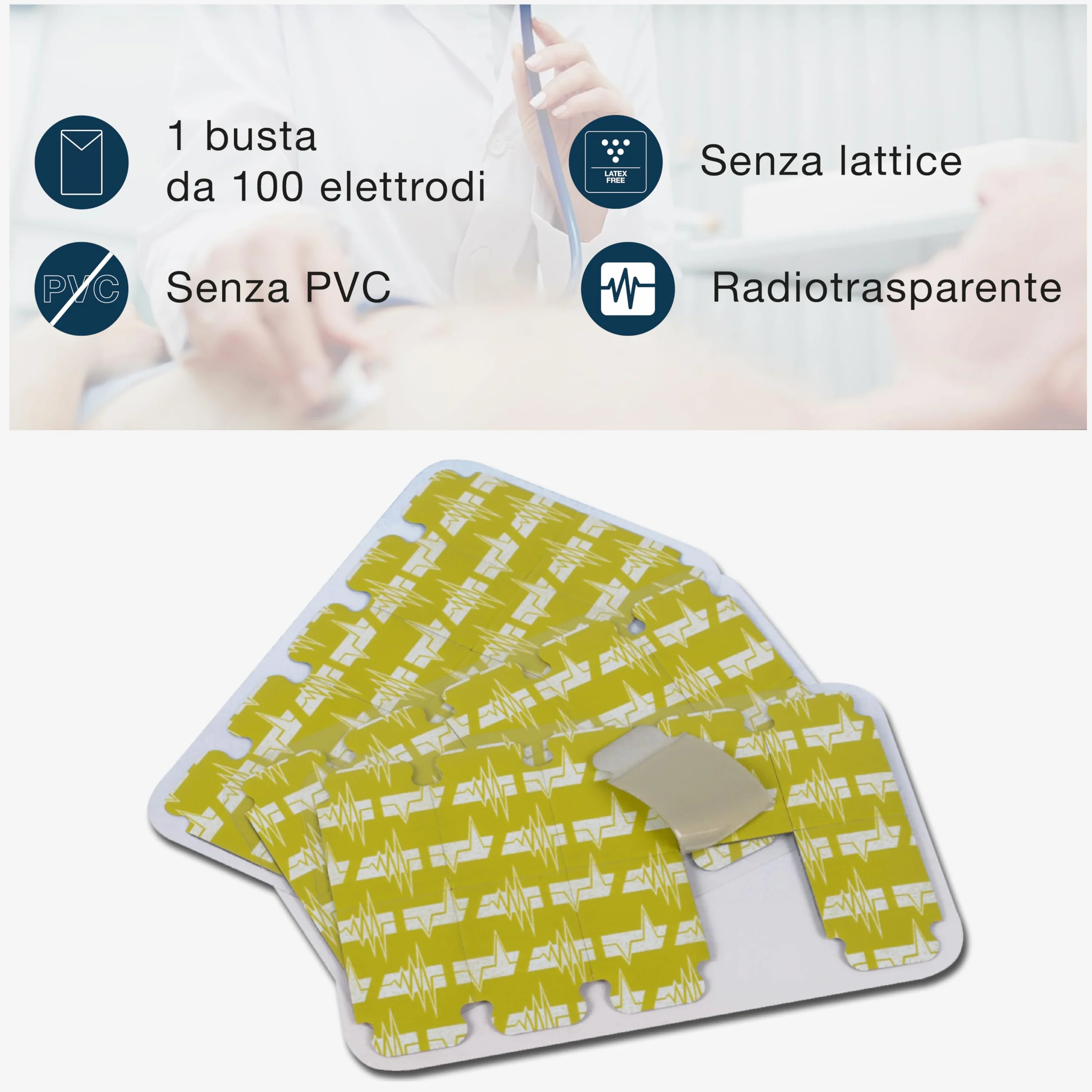 FIAB - Uniwersalne jednorazowe elektrody EKG, 40 mm, wstępnie zadrukowany znaczek dla dorosłych, bez lateksu, opakowanie 100, 33341