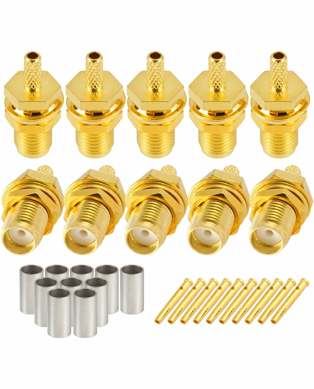 Vecys 10 PCS SMA Złącza SMA Żeński Grodziowe Złącze Zaciskane dla RG316 RG174 Kabel Koncentryczny RF