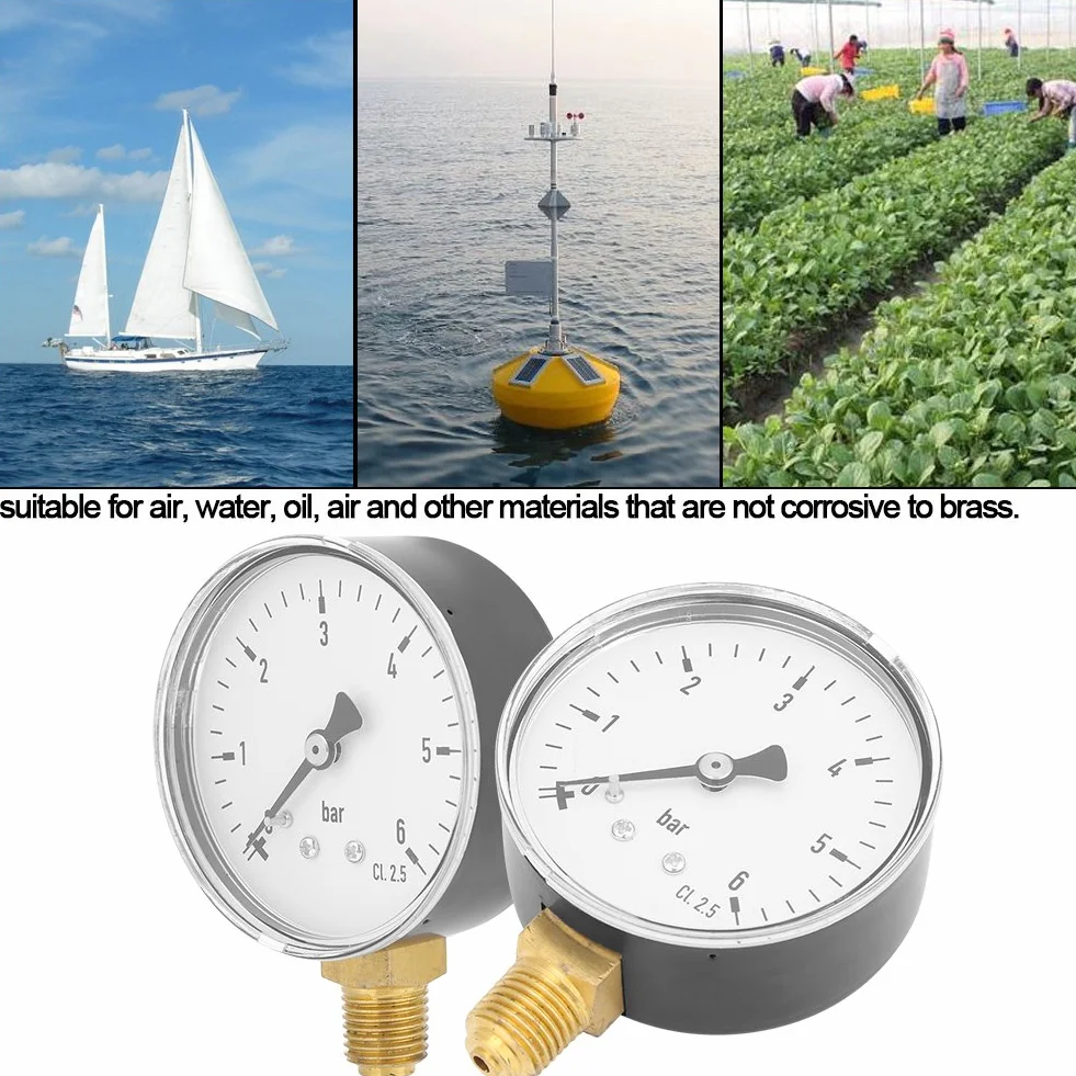 Air Pressure Hydraulic 1/4 NPT 0-6 Bar Dial Meter Water Air Instrument