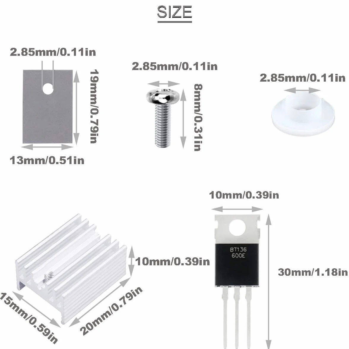 20 szt. BT136-600E Triak tyrystorowy, Gate Trigger 4A/600V TO-220AB-zastępuje BT136 BT136-600 BT136-600D z radiatorem podkładka z gumy silikonowej śrubokręt