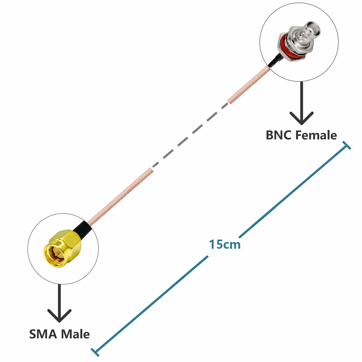 Vecys Kabel Koncentryczny RF RG316 SMA Męski na BNC Męski 15 cm 2 szt.