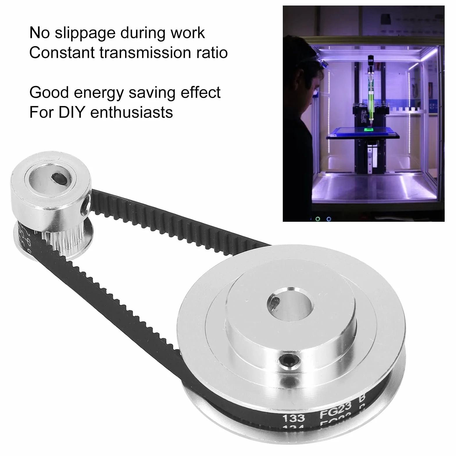 2-pakowe Koło Synchroniczne - Elastyczny, Zamknięty Pasek Rozrządu 20T 60T, Koło Rozrządu ze Stopu Aluminium Długość 200mm, Szerokość 6mm(8mm/0.31in otwór)