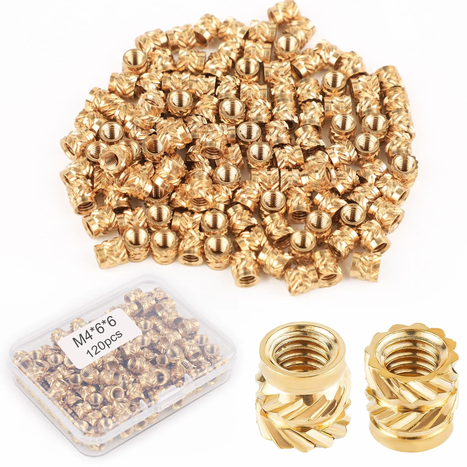 Mosiężne Nakrętki Gwintowane M4x6x6mm do Druku 3D, 120 Szt.