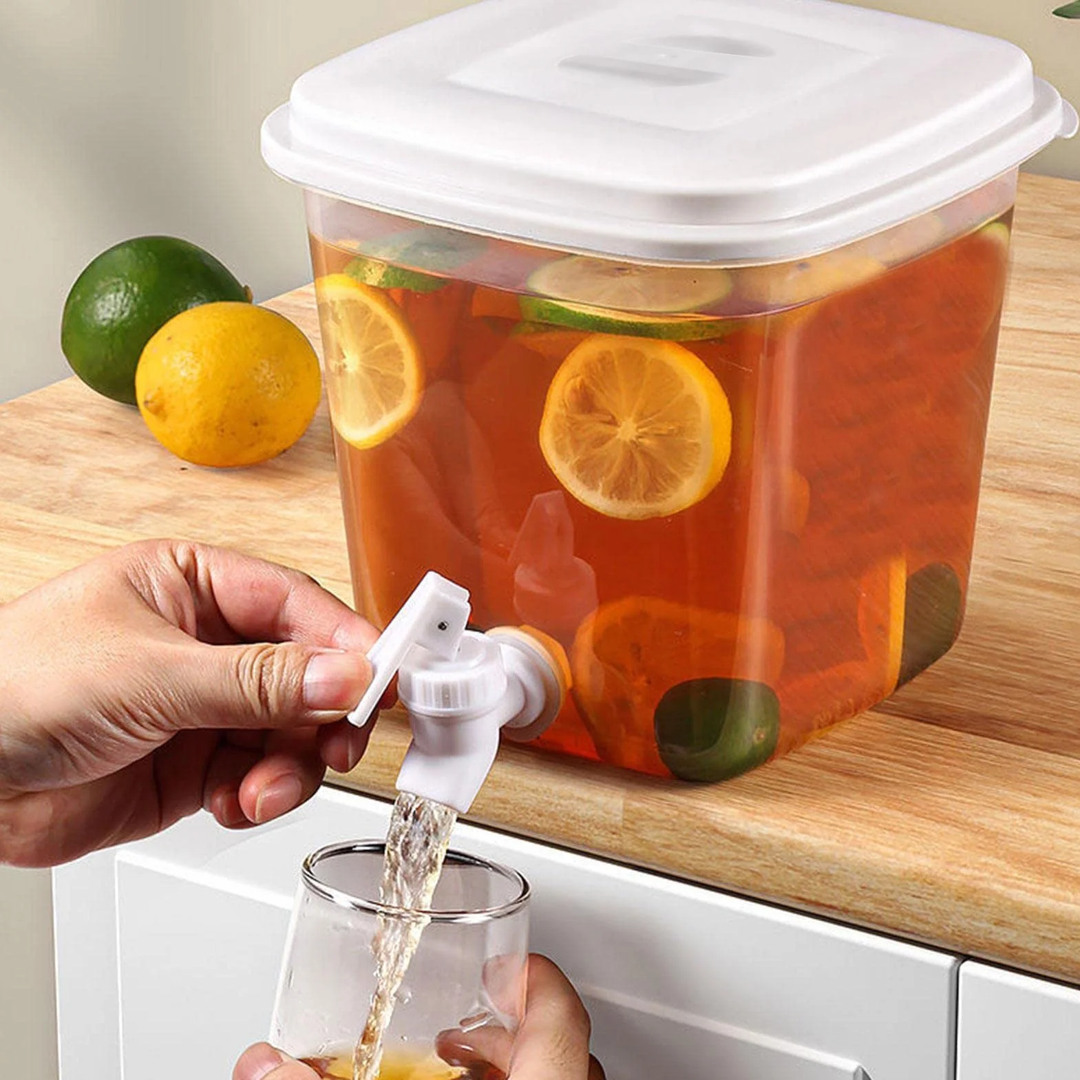 Dozownik do napojów z kranikiem, 3,5 l, z kranikiem, do wielokrotnego napełniania, z pokrywką, do zimnych napojów, owoców, herbaty