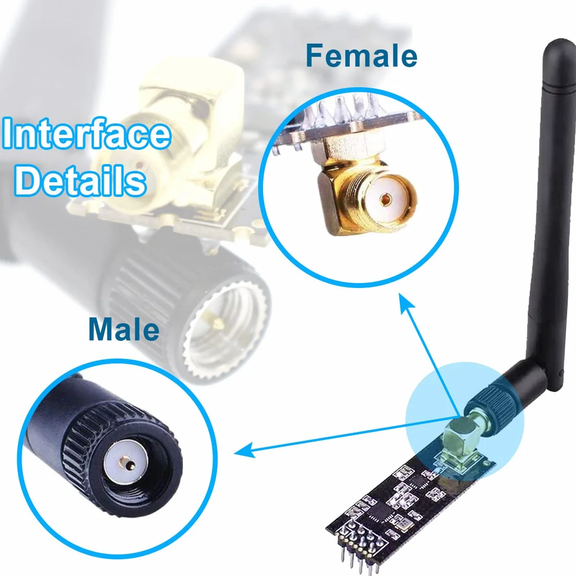 Moduł bezprzewodowy NRF24L01+PA+LNA 2,4 GHz 1100 m bezprzewodowy moduł nadawczo-odbiorczy RF z anteną SMA 3,3 V moduł bezprzewodowy adapter do Arduino