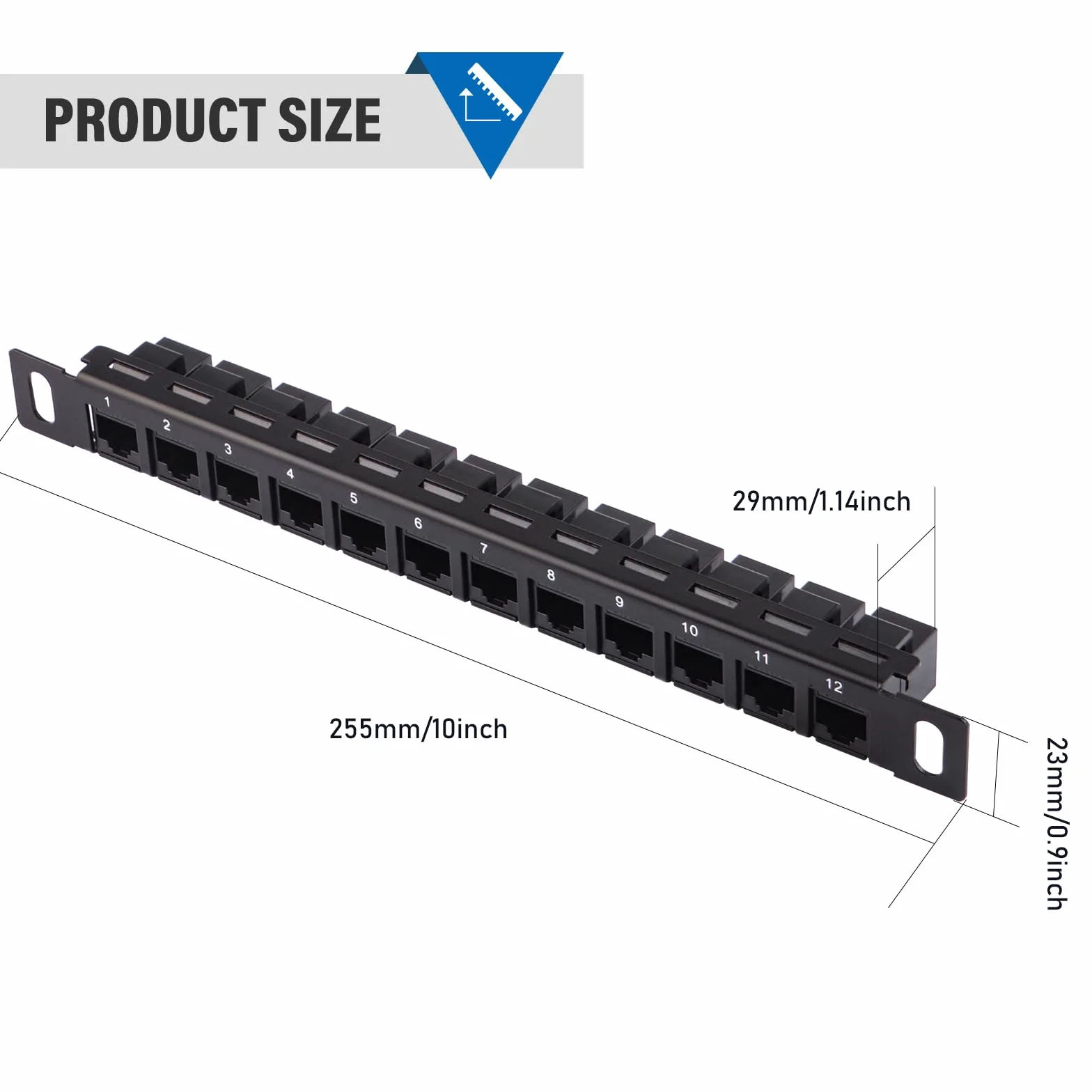 GeeekPi 12-portowy panel krosowy, 0,5U CAT6 Network Patch Panel do DeskPi RackMate T1/T0/T2 Rackmount i 10-calowego serwera Rack/szafy sieciowej