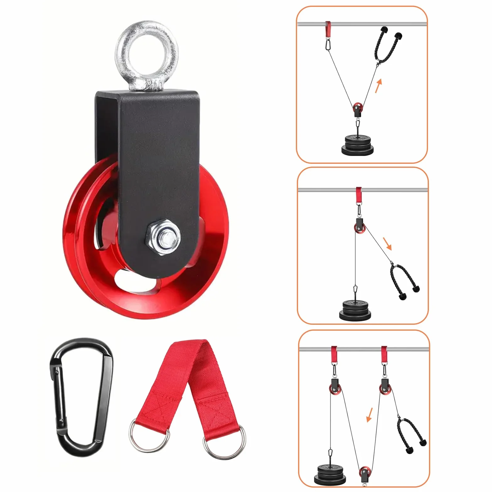 Rolka zwrotna 90 mm z uchwytem mocującym w kształcie litery U do linek nastawnych DIY Gym Sprzęt fitness, czerwony