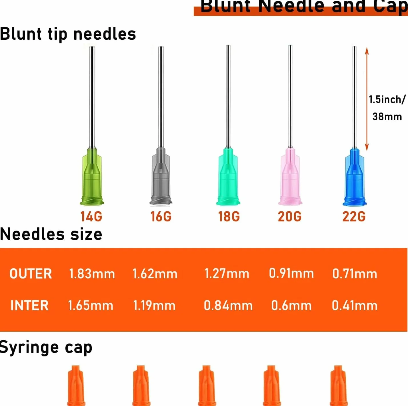 Strzykawki do napełniania tuszem 5 ml, wzór Luer Lock, z tworzywa sztucznego, strzykawki z nasadkami 1,5", 14 Ga 16 Ga 18 Ga 20 Ga 22 Ga Blunt Tip do cieczy, kleju, tuszu