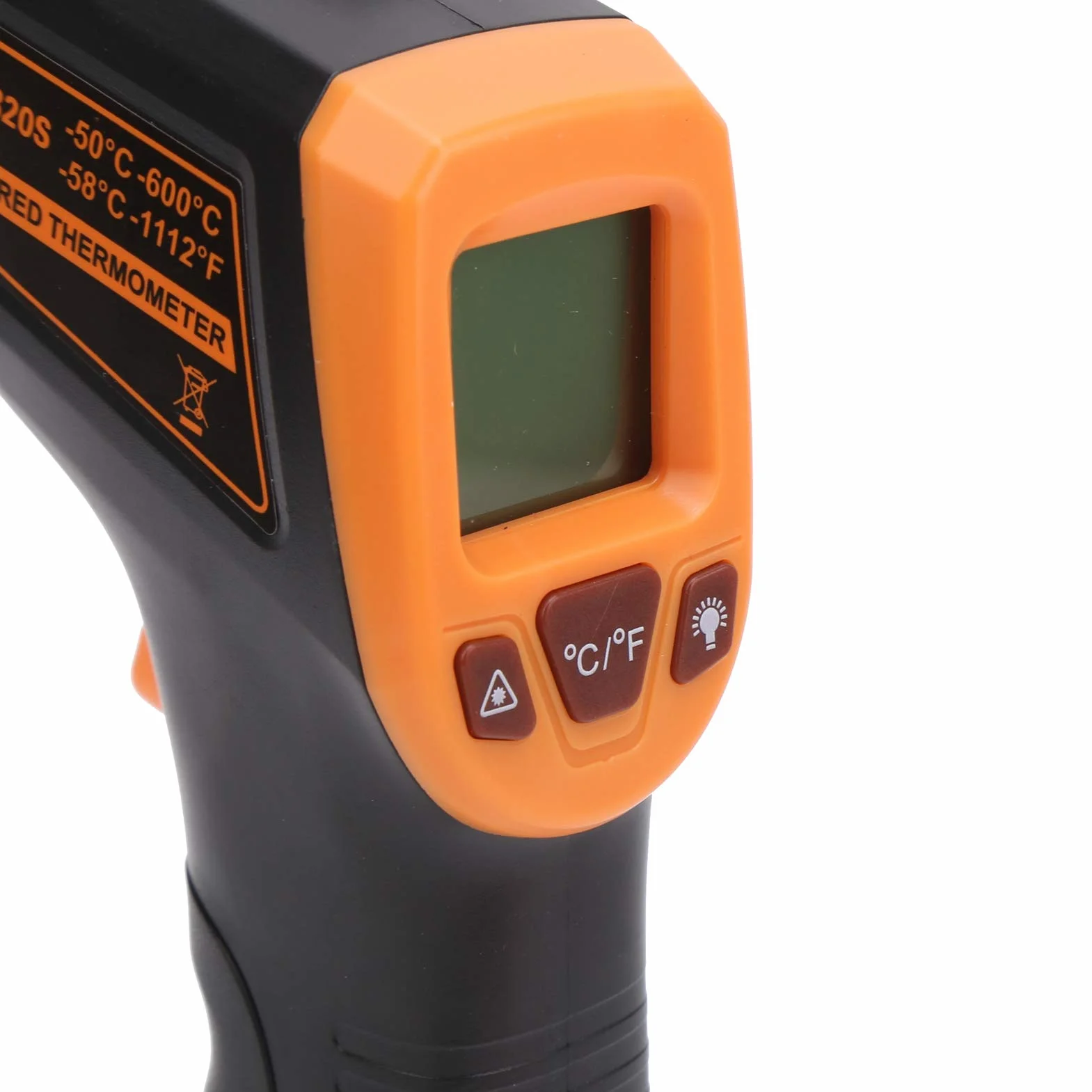 Termometr na podczerwień, -50 ℃ do 600 ℃ Bezkontaktowy Cyfrowy Pistolet do Pomiaru Temperatury z Wyświetlaczem LCD,Pistolet z Termometrem na podczerwień do Gotowania,Pieca do Pizzy (Pomarańczowy)