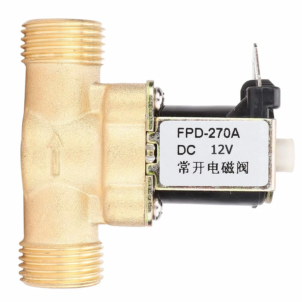 Elektrozawór DC, zawór elektromagnetyczny 12 V / 24 V Zawór mosiężny normalnie otwarty Przyłącze gwintowane G1 / 2 "Włącznik dopływu wody (12 V DC)