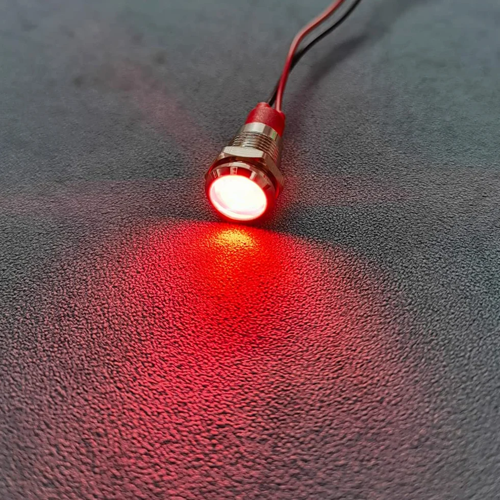 GUUZI Lampka Kontrolna LED 10mm 12-24V Wodoodporna Panel Metalowy Czerwony 4 szt