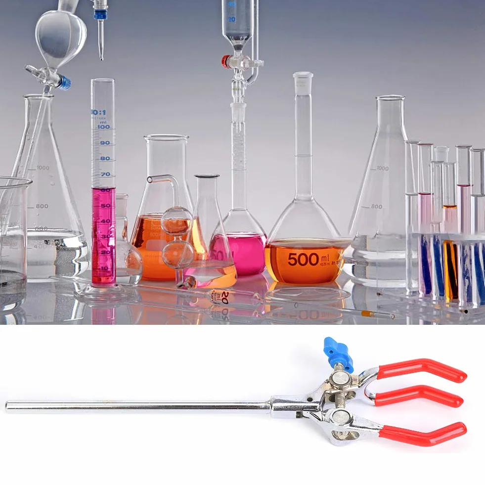 Oumefar Regulowany stojak laboratoryjny uchwyt zaciskowy do rurki z trzema bolcami przedłużacz obrotowy uchwyt na klips do piersiówki powlekany gumą zacisk głowicy probówki skraplacz materiały laboratoryjne do laboratorium chemicznego