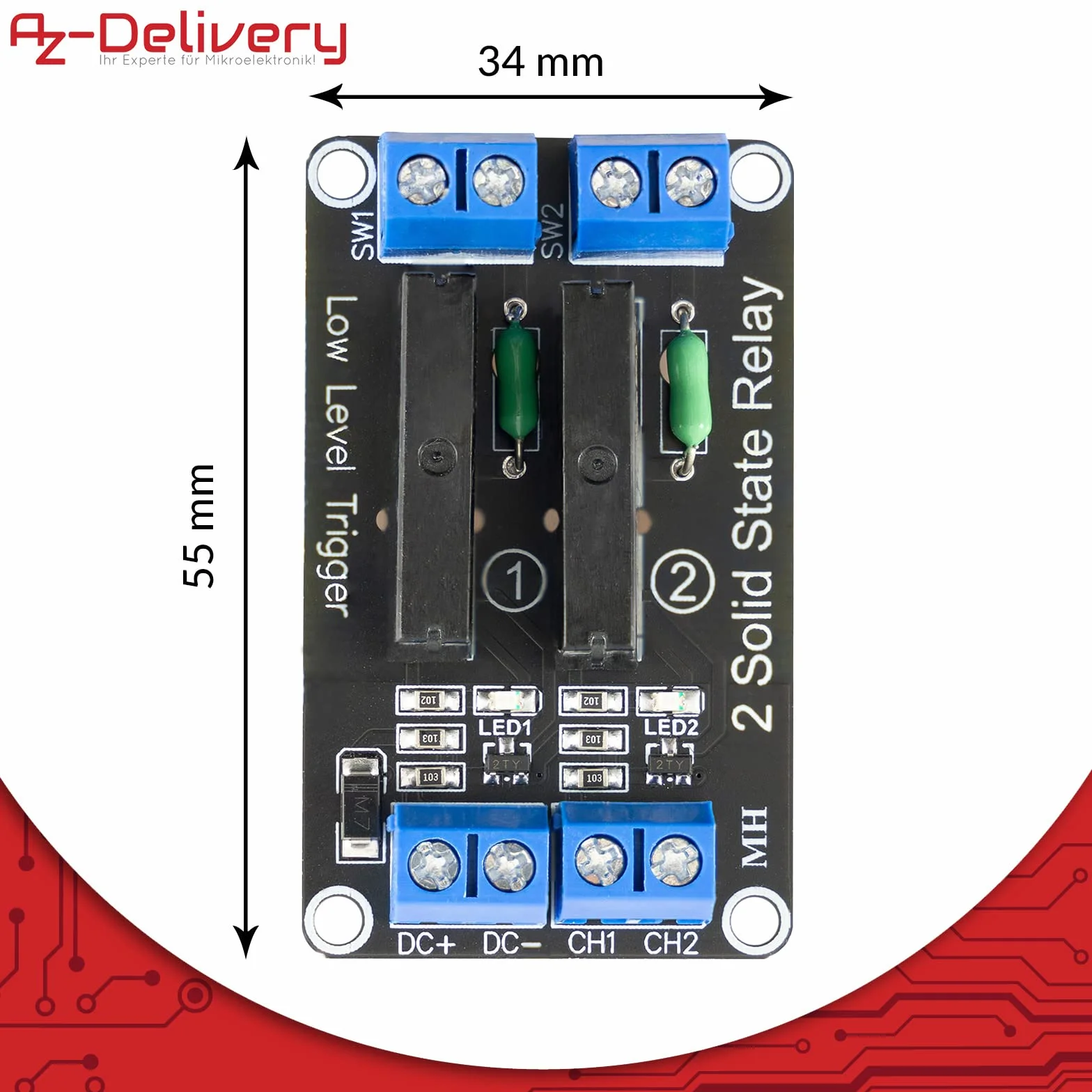 AZDelivery 3 x 2-kanałowy moduł przekaźnika 5 V DC Solid State Relais Low Level Trigger Power Switch Relais Board kompatybilny z Arduino i Raspberry Pi