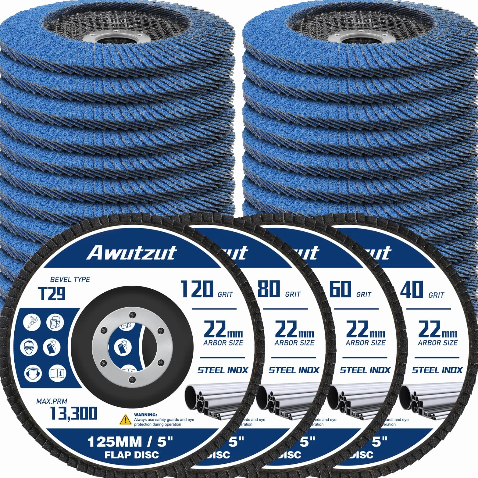 Tarcze szlifierskie 125mm do szlifierki kątowej na metal i drewno, tarcza wachlarzowa, ziarnistość 40/60/80/120, tarcze lamelowe, tarcza szlifierska do mopa, 22 szt