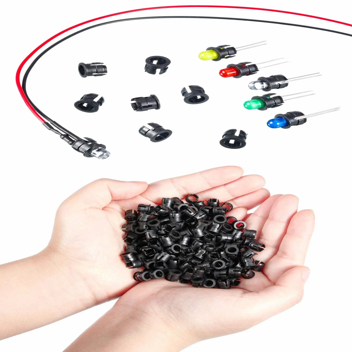 RUNCCI-YUN 60 sztuk 5 mm LED wstępnie okablowane diody emitujące światło DC12V lampy modelarskie + 60 sztuk 5 mm plastikowy uchwyt diodowy + 10 szt. złącze baterii 9 V