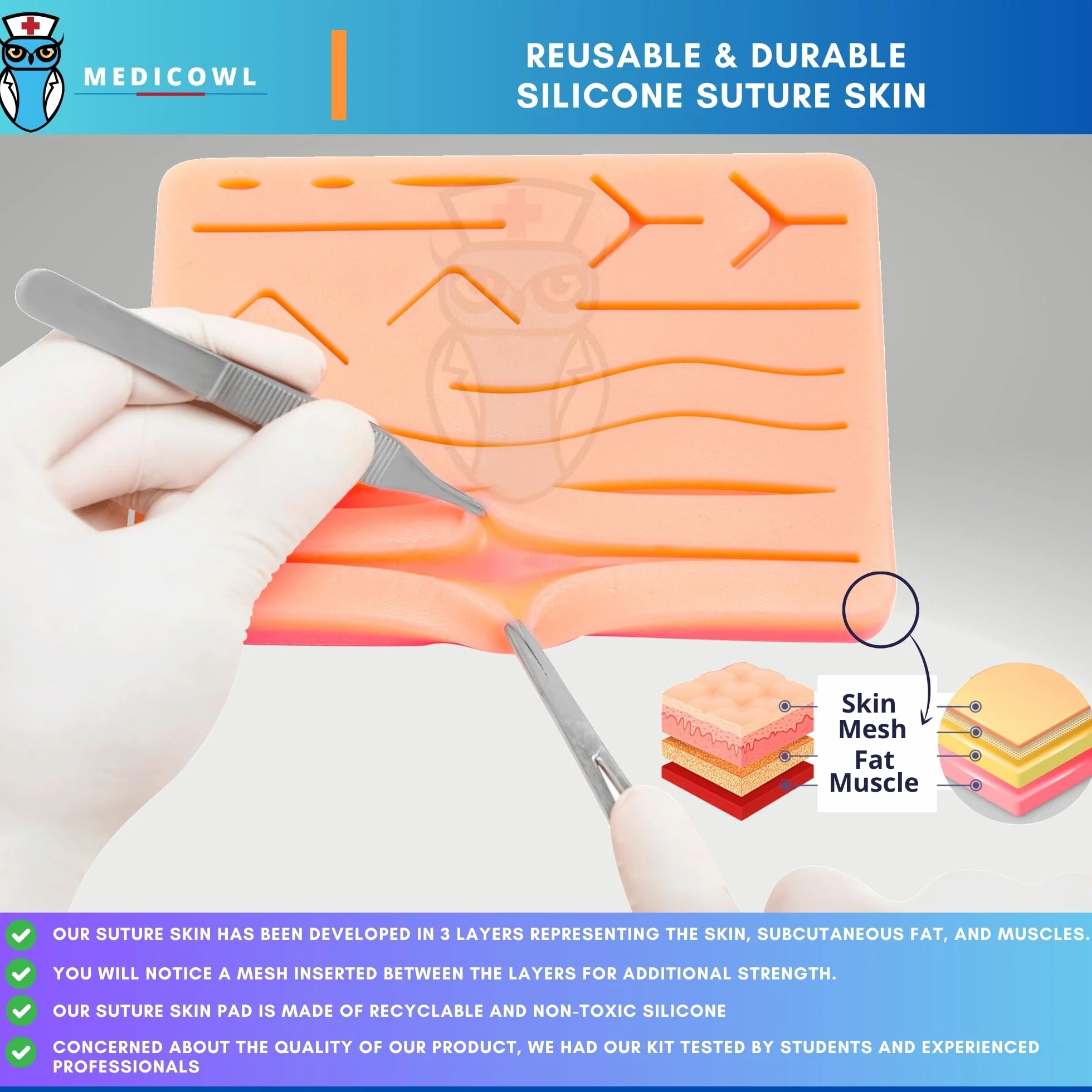 Zestaw do treningu szwów | szkolenie szwów + kurs wideo w języku niemieckim | 33 sztuki w etui wachlarzowym | symulator szwów silikonowych || zestaw do ćwiczeń szwów ranowych | idealny prezent dla studentów medycyny (czarny)