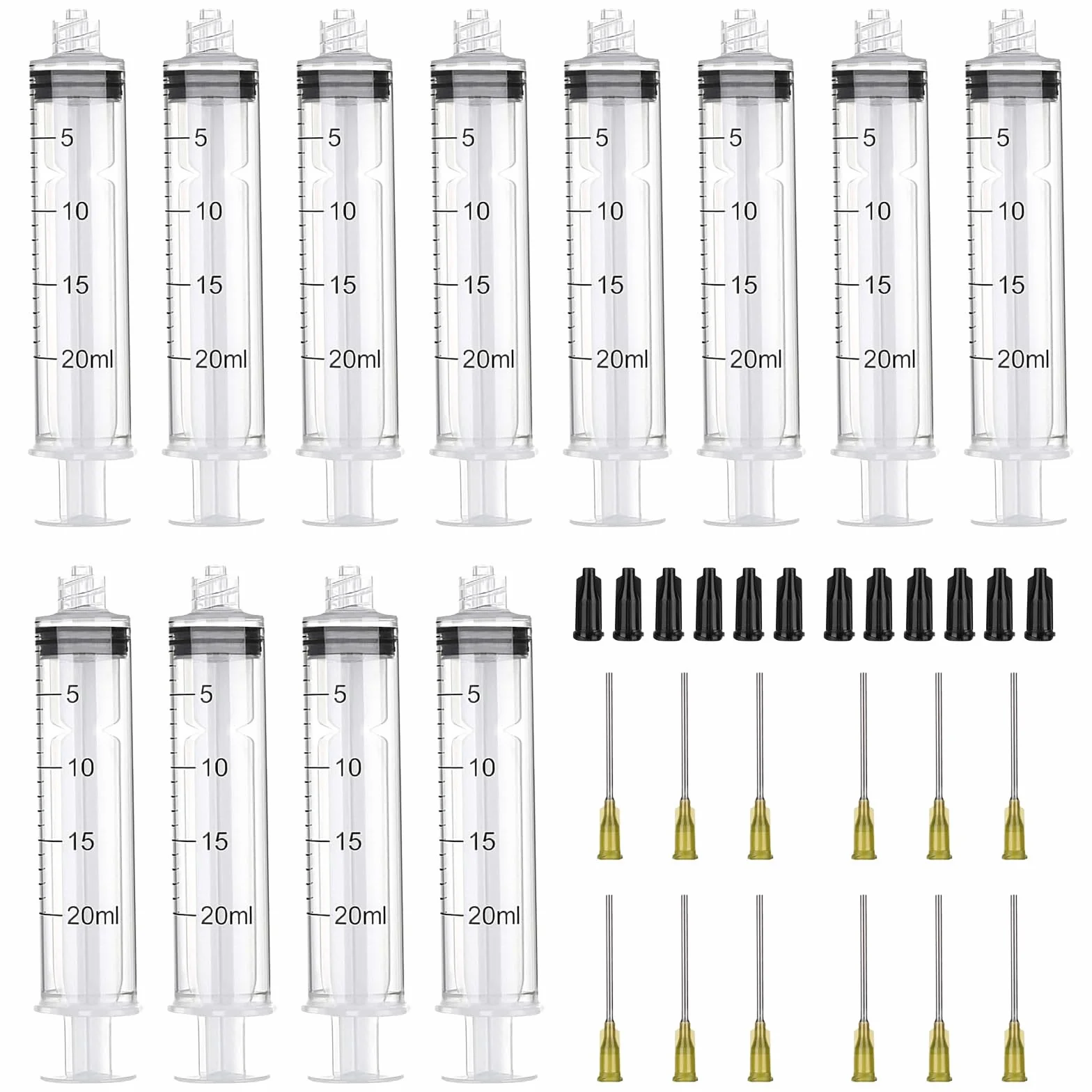 Zestaw 12 plastikowych strzykawek 20 ml z tępą igłą do cieczy
