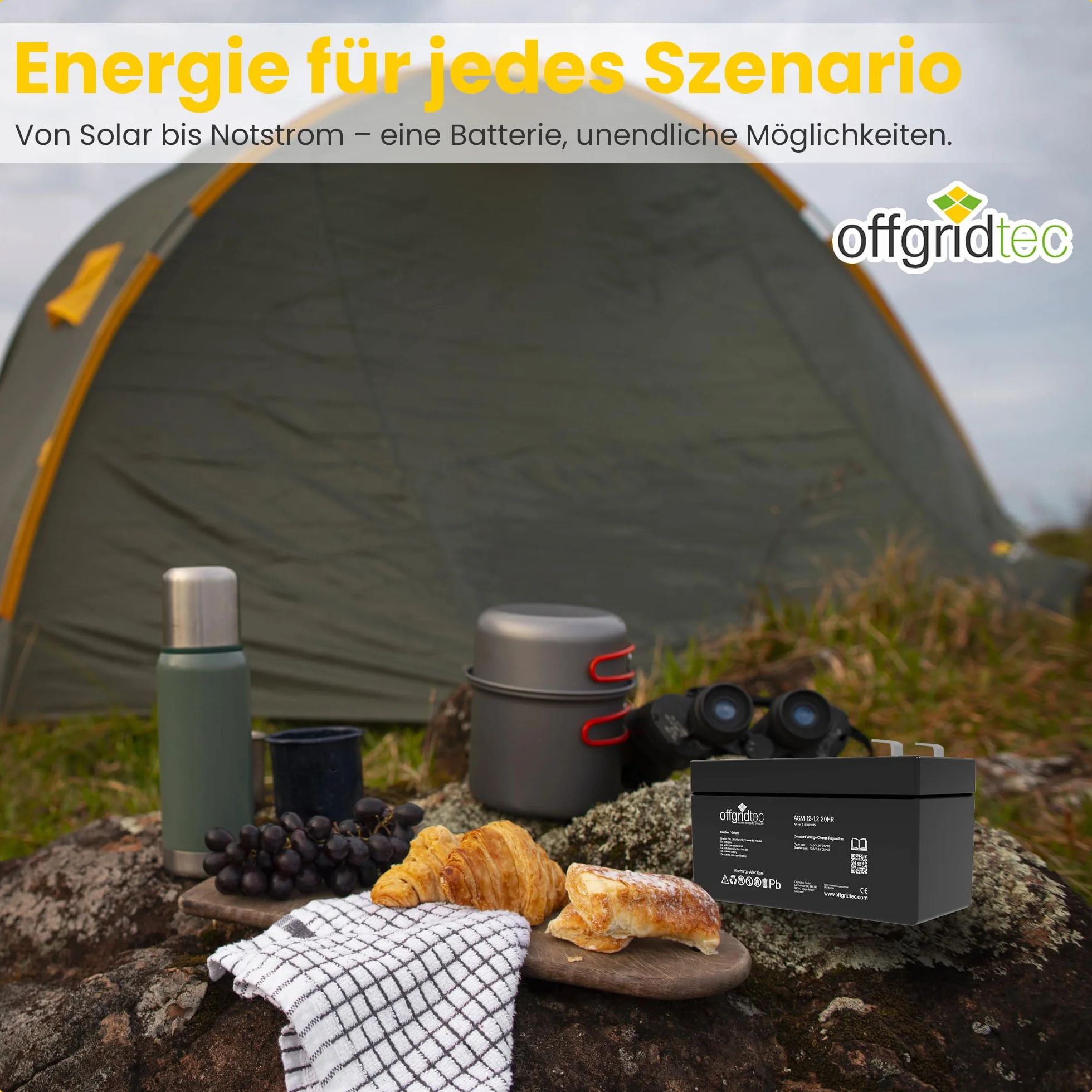 Offgridtec® Akumulator ołowiowy AGM 1,2 Ah 12 V, odporny na cykle UV, zamiennik akumulatora VRLA