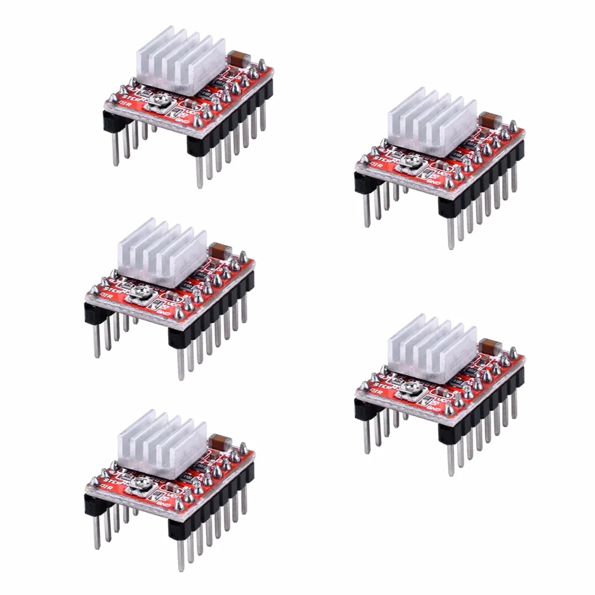 Hailege 5 szt. Moduł sterownika silnika krokowego A4988 z odpływem ciepła do drukarki 3D Reprap odpowiedni dla Mendel Huxley Arduino