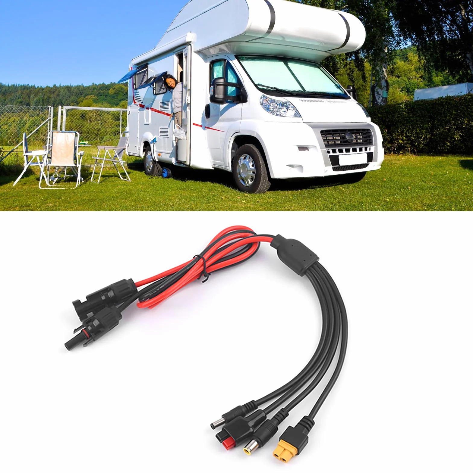 Przedłużacz do Panelu Słonecznego ze Złączem żeńskim 4 w 1 DC5521 7909 XT60 do ładowania Wielu Elektrowni Słonecznych Wodoodporna Konstrukcja IP68