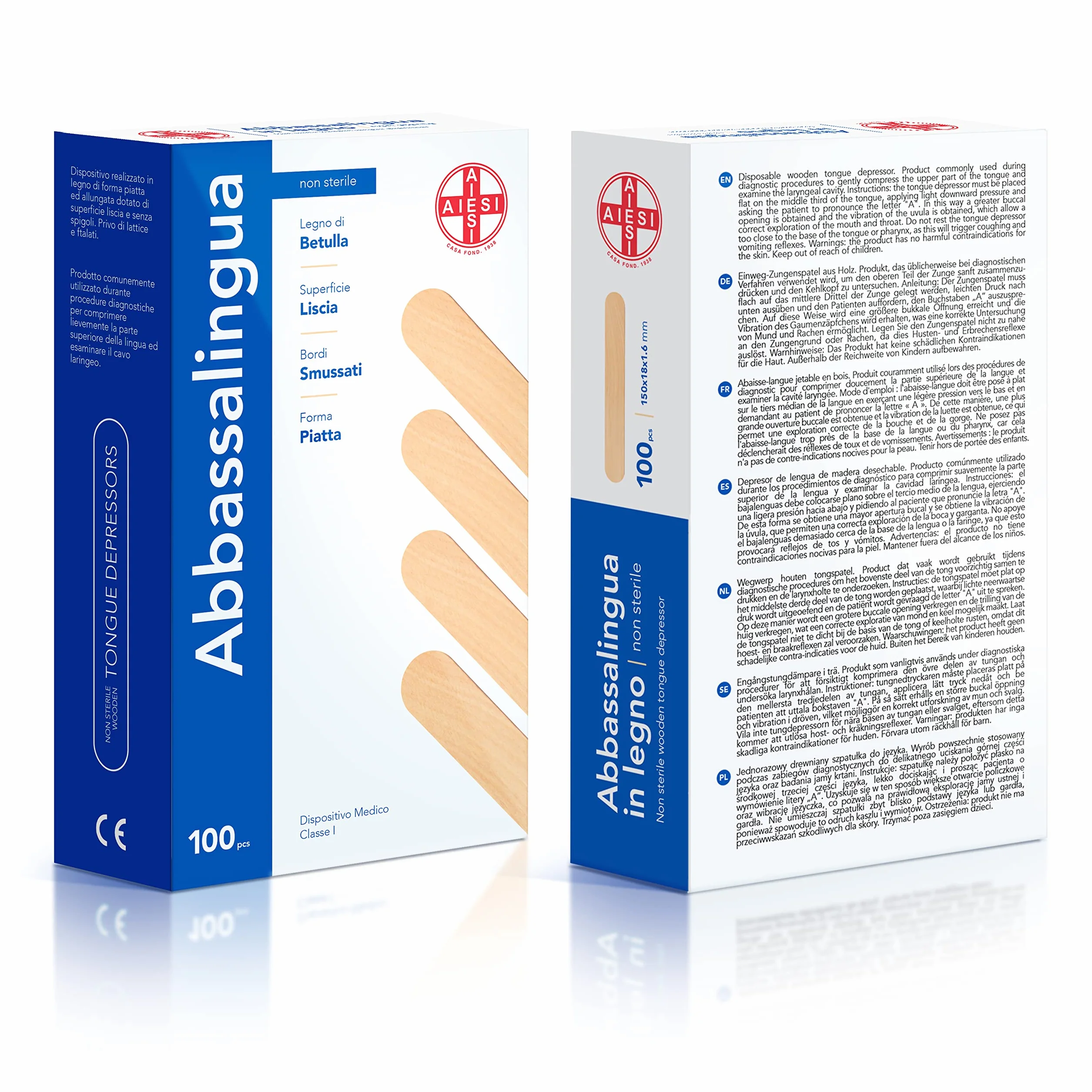 AIESI® Szpatułka drewniana jednorazowa NIESTERYLNA (100 sztuk), Szpatułki drewniane do depilacji
