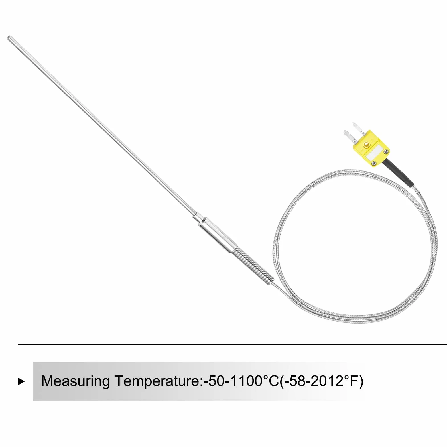 QUARKZMAN Termopara typu K ze złączem, sonda czujnika temperatury -50 do 1100 °C (-58 do 2012 °F) ze stali nierdzewnej, kabel 4 x 150 mm 3,3 ft