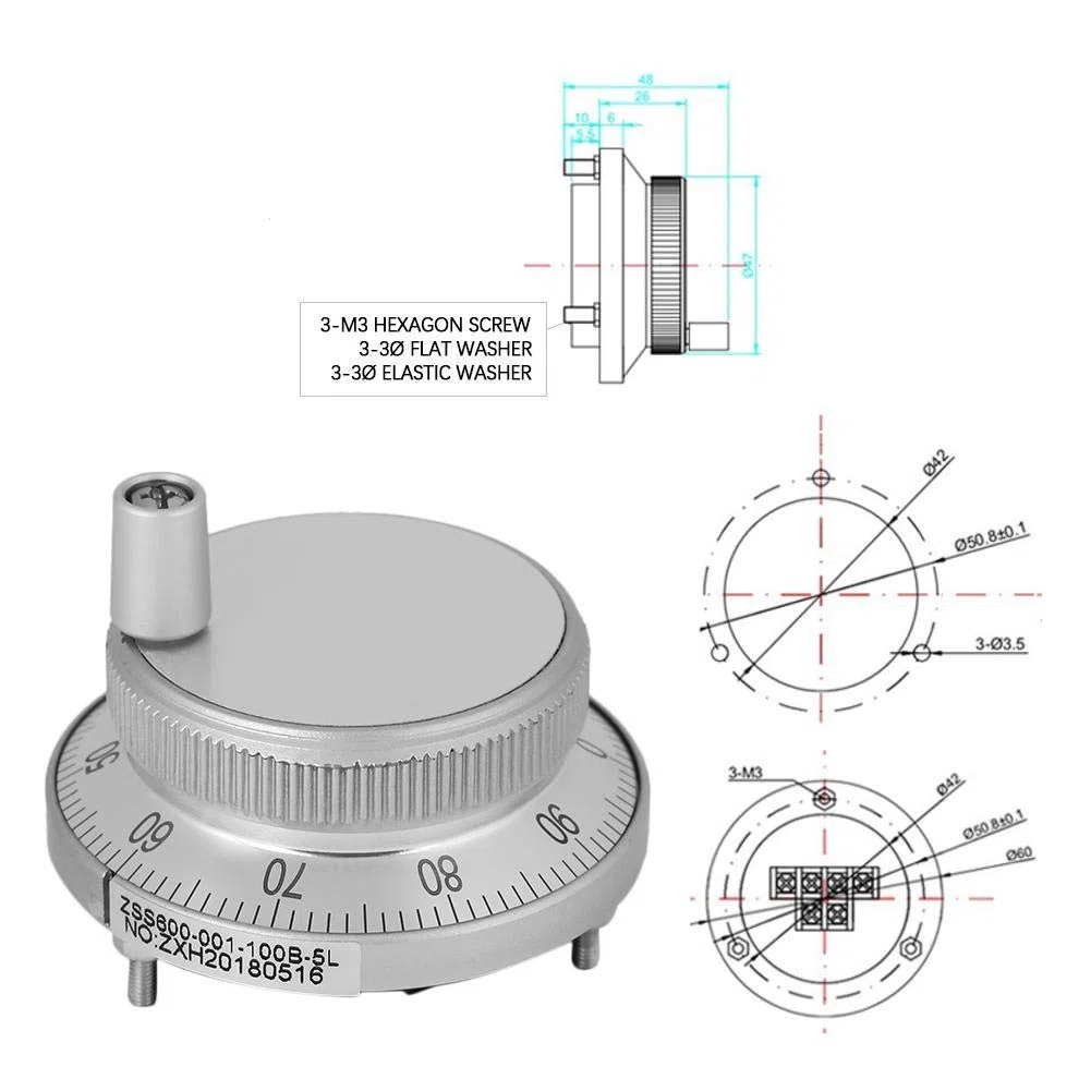 Generator impulsów CNC, 5V 60mm Ręczny generator impulsów Router Router Sterowanie ręczne dla frezarki systemu CNC (biały)