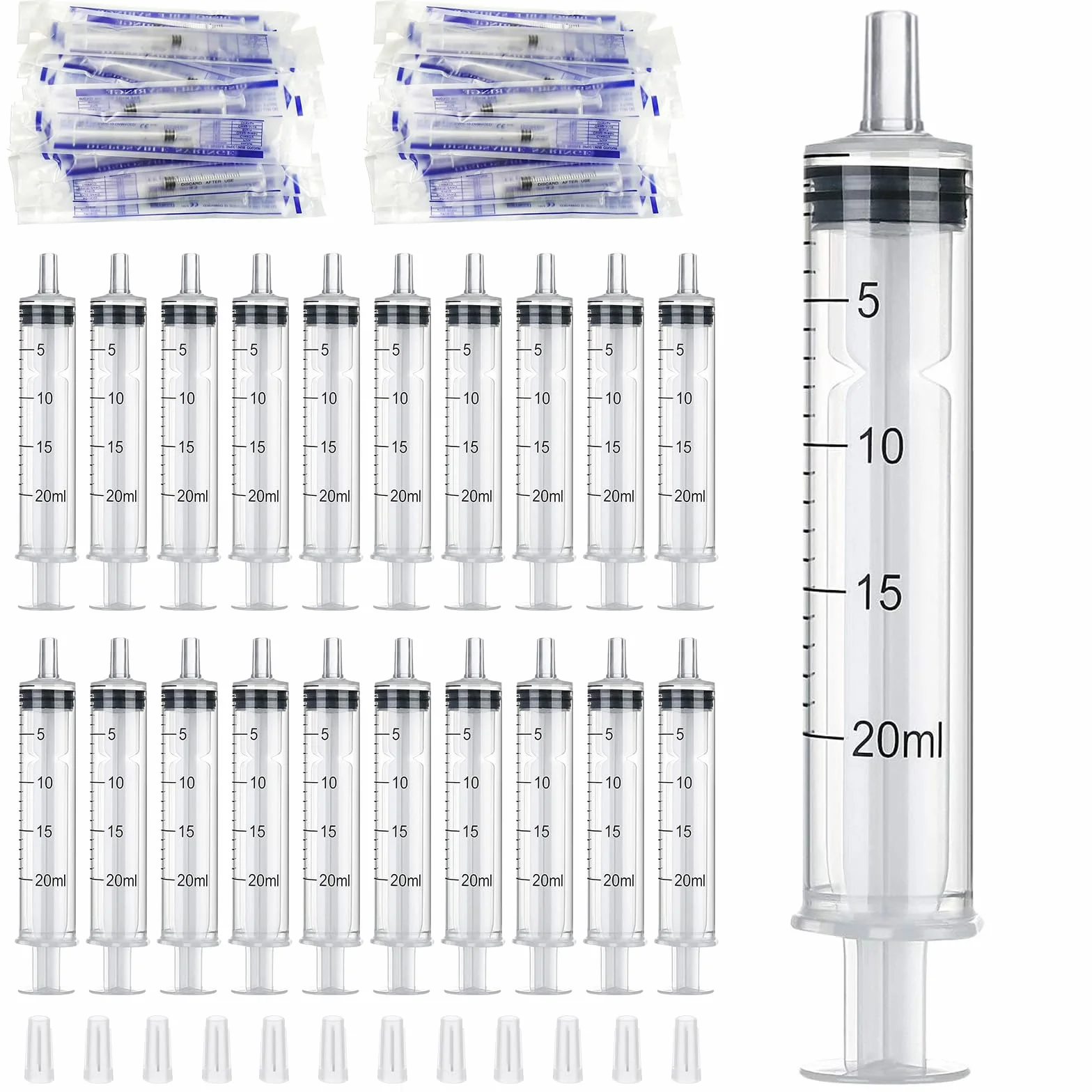 Strzykawki jednorazowe 20 ml 20 sztuk sterylne z czapką bez igły do dozowania