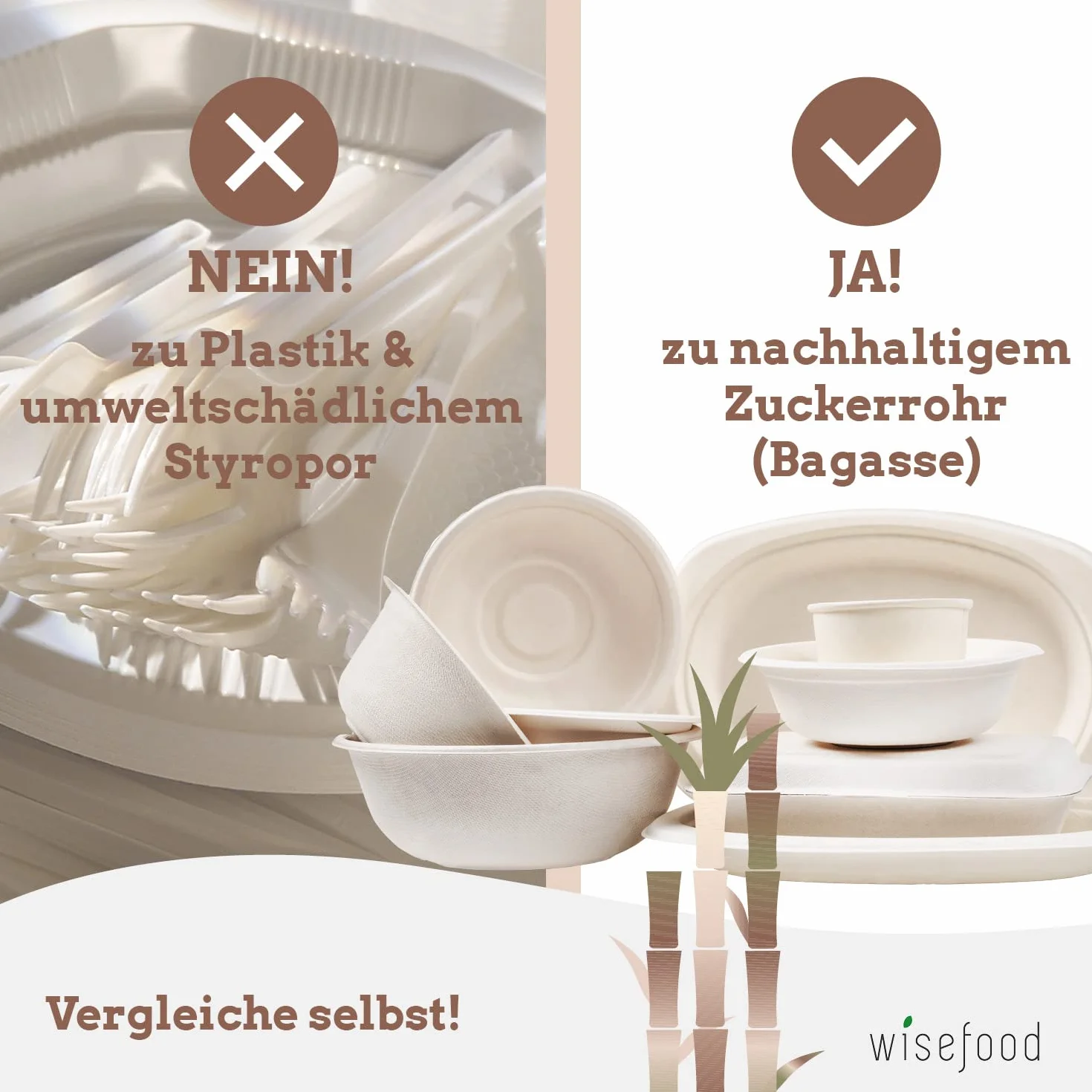 wisefood Pokrywki do kubków do kawy z trzciny cukrowej, 50 sztuk, pokrywki Coffee to Go ∅ 90 mm, jednorazowe pokrywki do kawy, białe, pasują do kubków 300 ml, biodegradowalna pokrywka z wytłoczyn bez