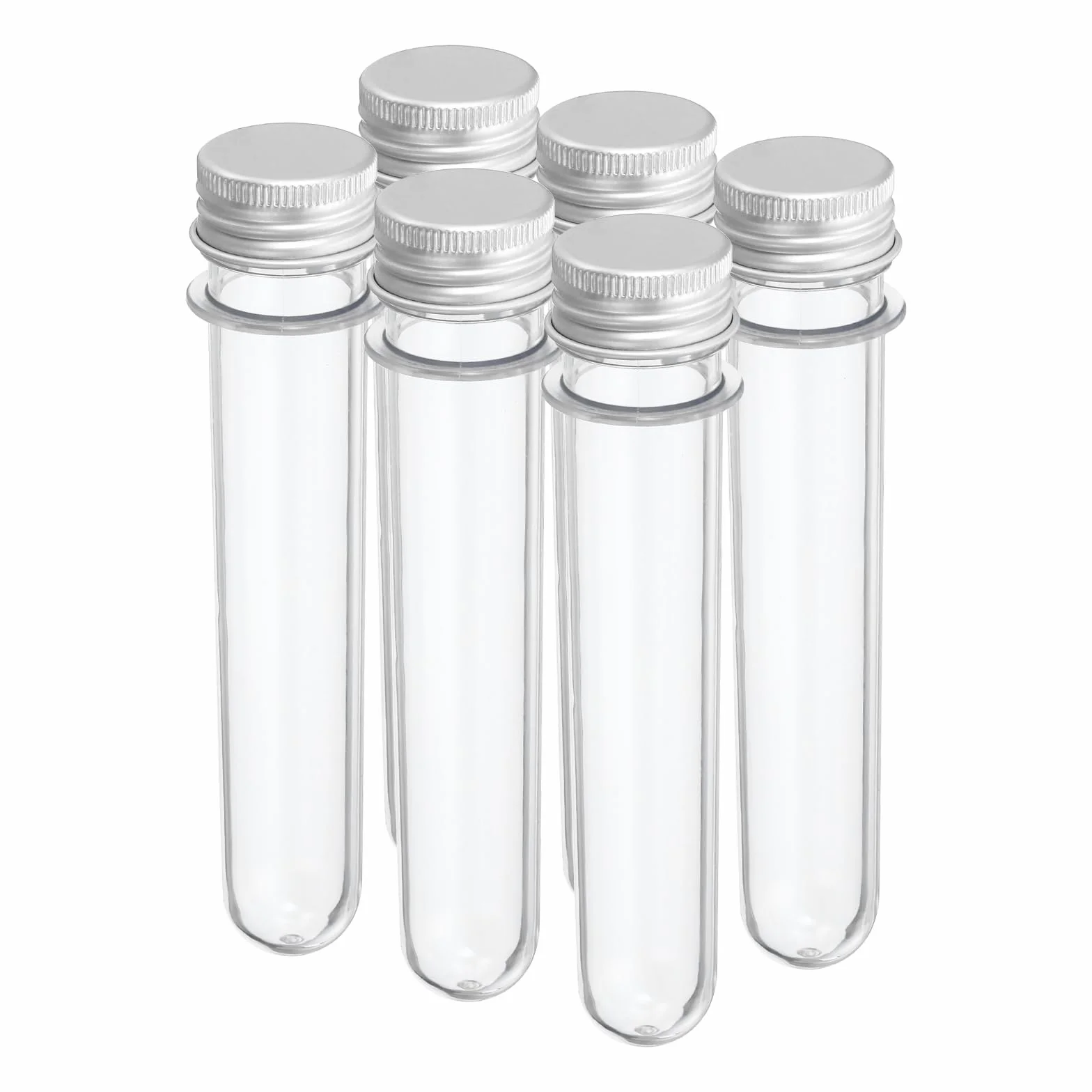 PATIKIL Plastikowe rurki 45 ml nakrętki, 6 szt. 141 x 25 mm dekoracje naukowe, przechowywanie cukierków, pereł, sól do kąpieli, wykorzystanie laboratoryjne, srebrny odcień