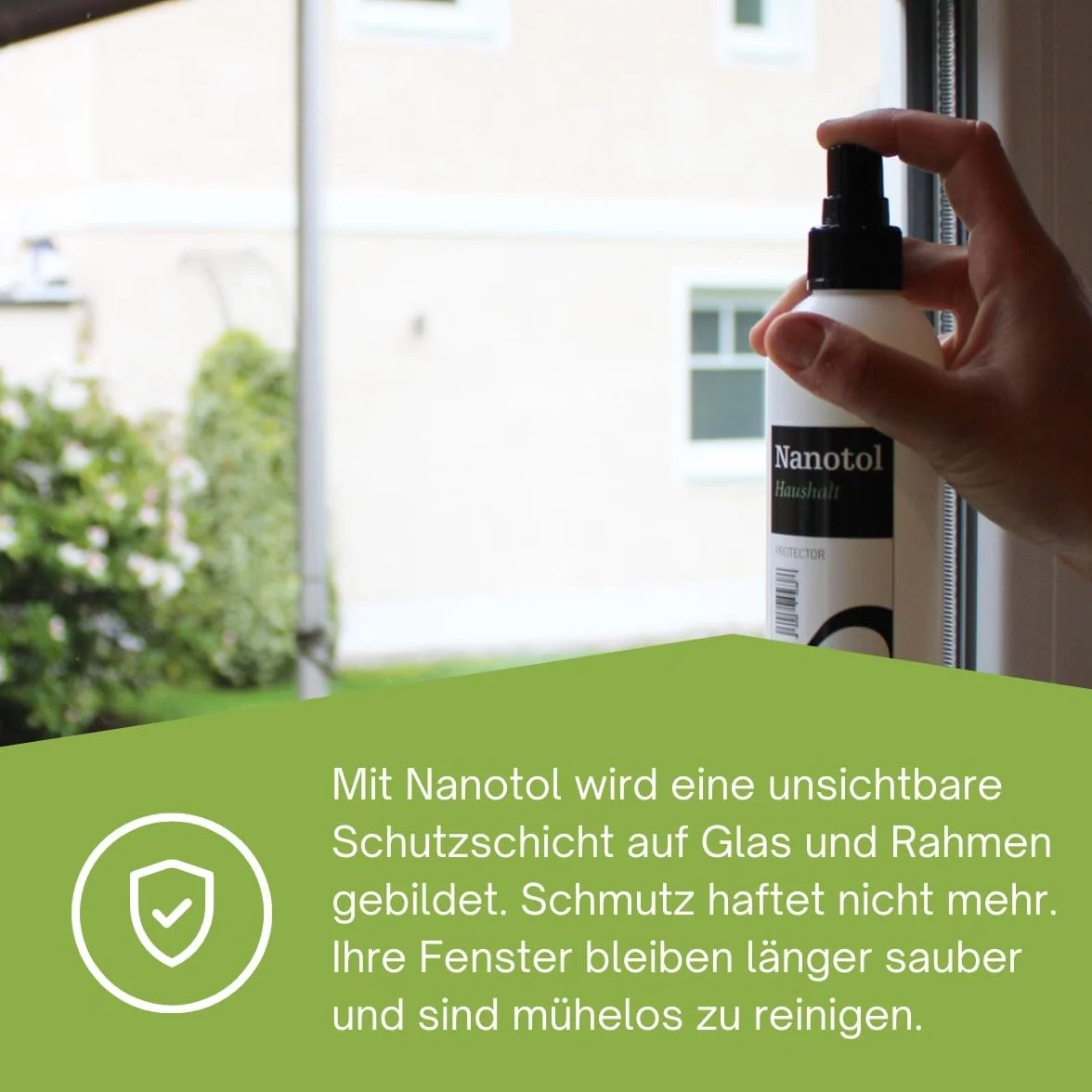 Nanotol Zestaw do uszczelniania okien – kompletny zestaw do nakładania powłoki EASY-TO-CLEAN (nanopowłoka) do szyb o powierzchni 40 m² z ramą/myjką do okien + uszczelnienie szkła z efektem lotosu
