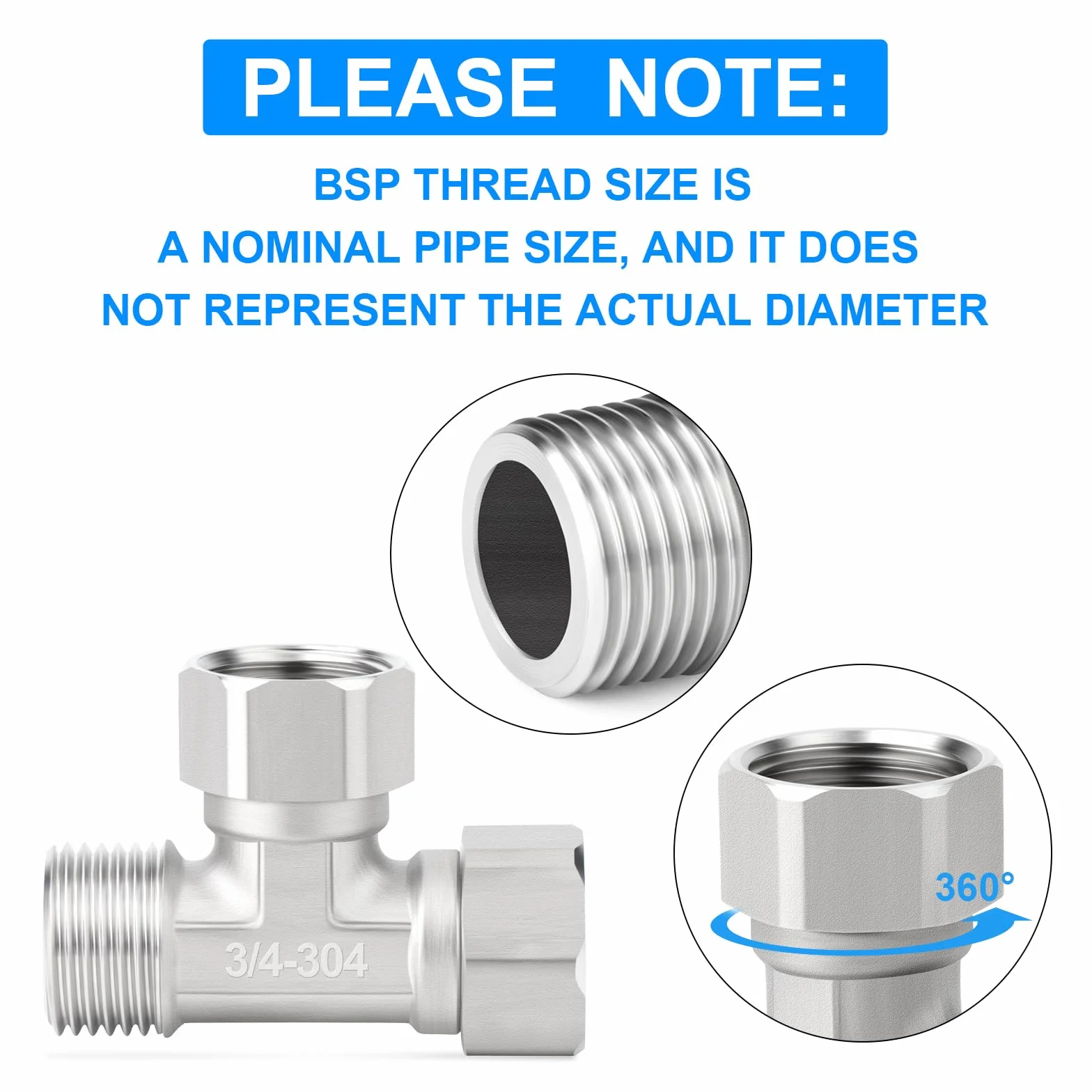 1 szt. 3-kierunkowy prawy elastyczny ruchomy łącznik trójnikowy ze stali nierdzewnej 304, 3/4" męski BSP T-Fitting nakrętka rurowa do opryskiwacza, zaworu kątowego, ramienia prysznicowego